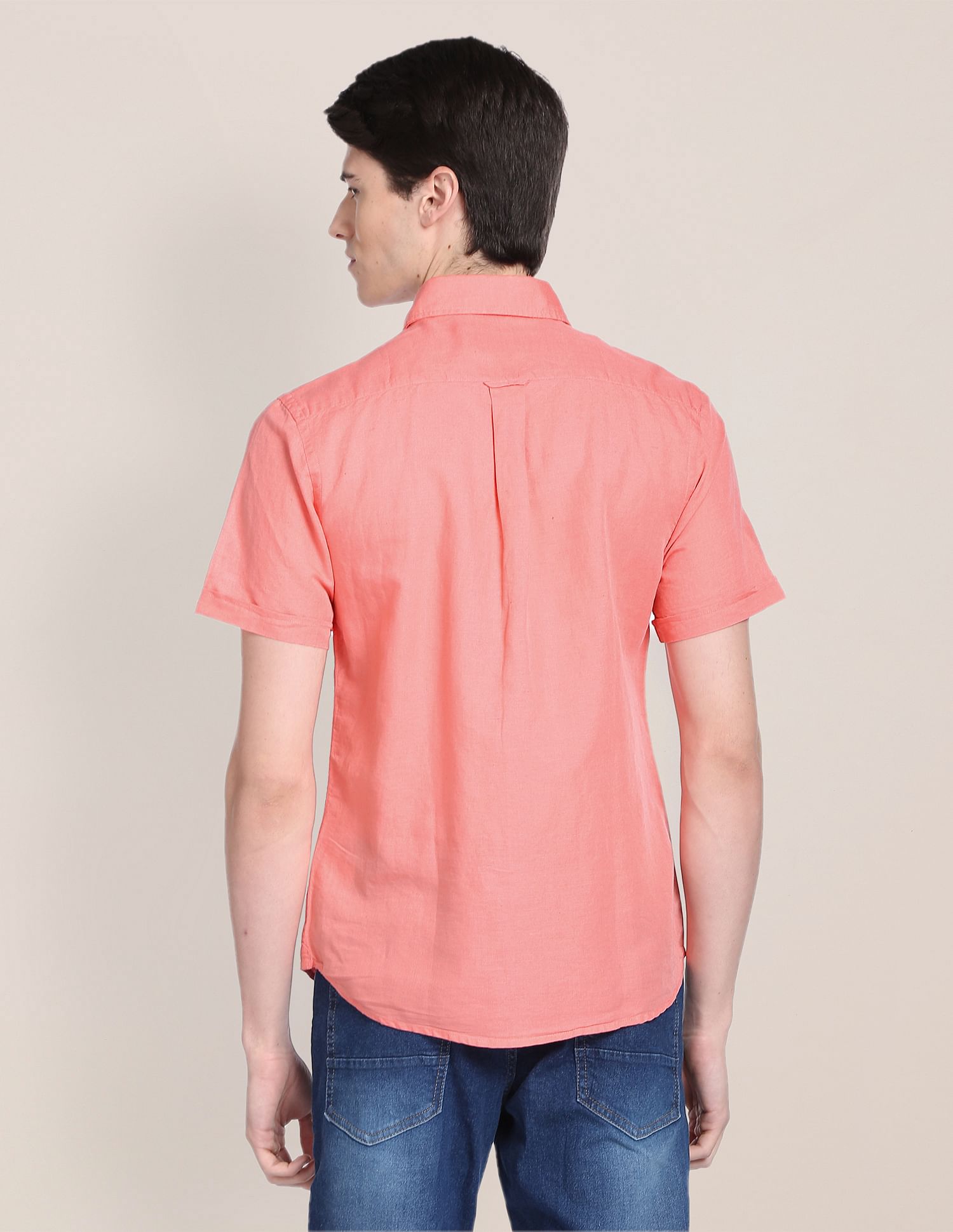 Spread Collar Solid Casual Shirt Pink - U.S. Polo Assn. India | Large