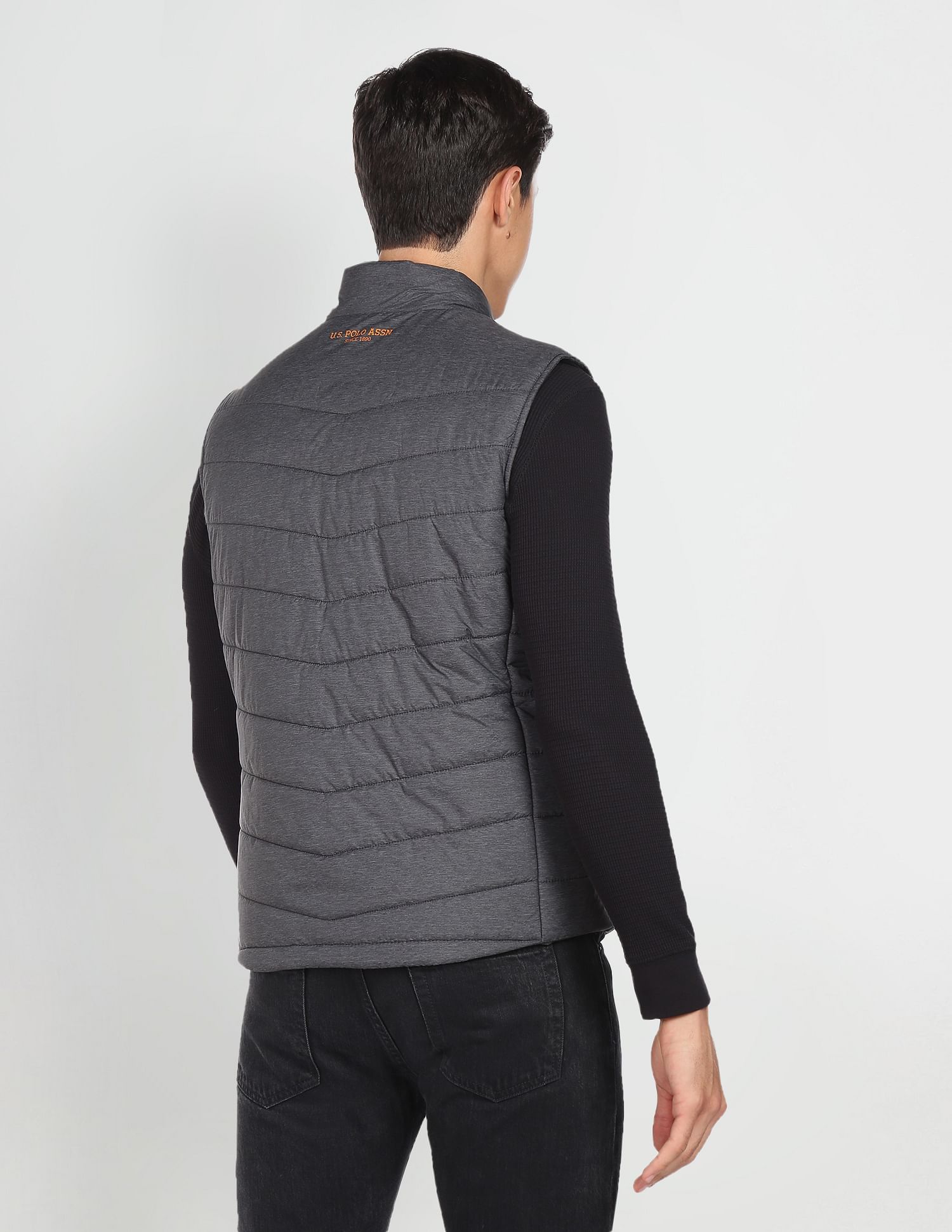 High Neck Sleeveless Solid Padded Jacket Grey - U.S. POLO ASSN. | Large