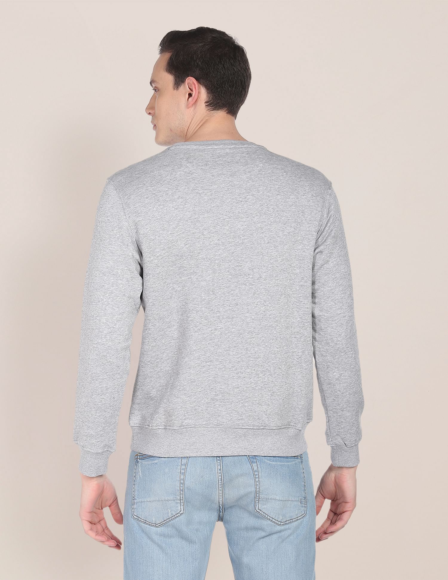Crew Neck Heathered Typography Print Sweatshirt Grey - U.S. Polo Assn. India | Large