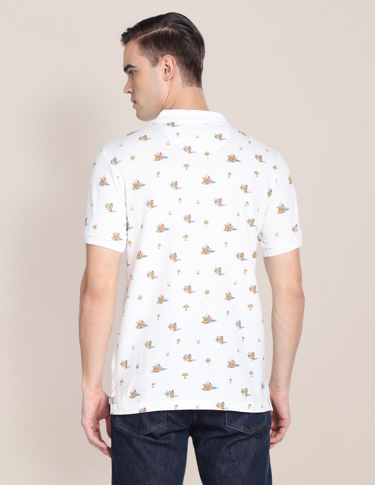 Motif Print Knit Polo Shirt Off White - U.S. Polo Assn. India | Large