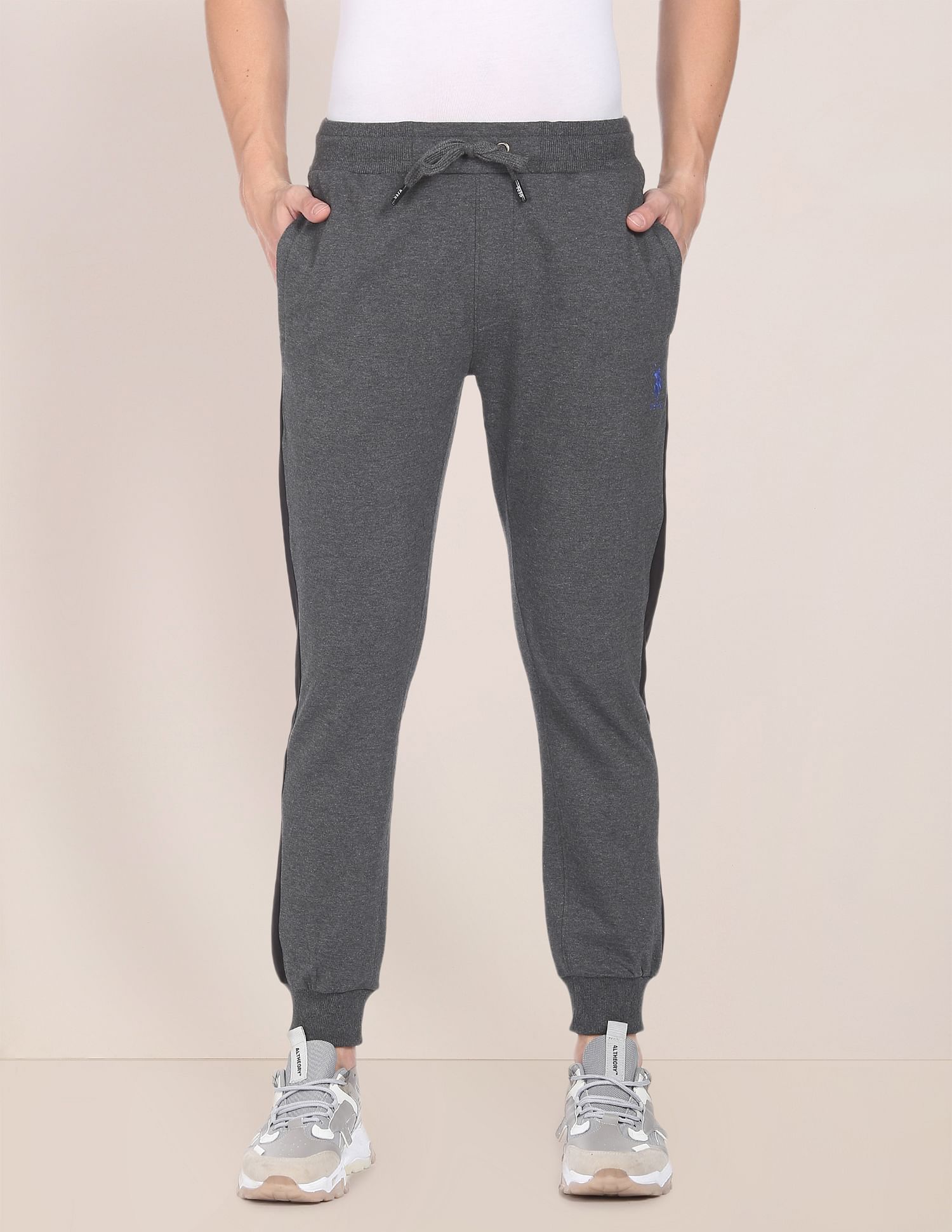 Men Grey Mid Rise Heathered Joggers Grey - U.S. POLO ASSN. | Large