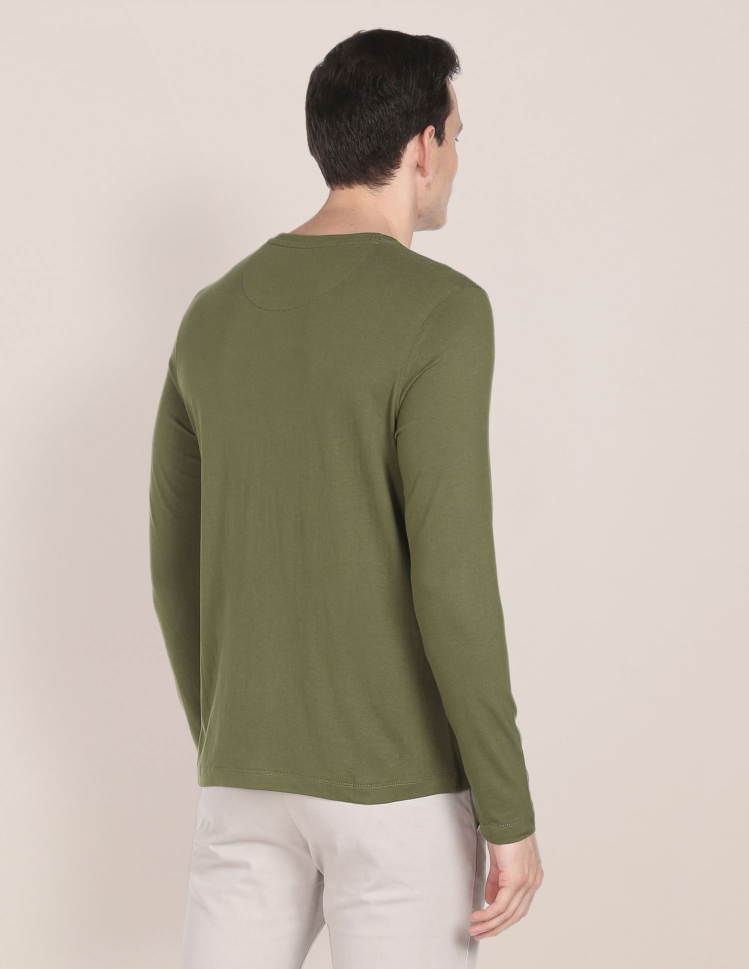 Long Sleeve Brand Print Cotton T-Shirt Olive - U.S. Polo Assn. India | Large