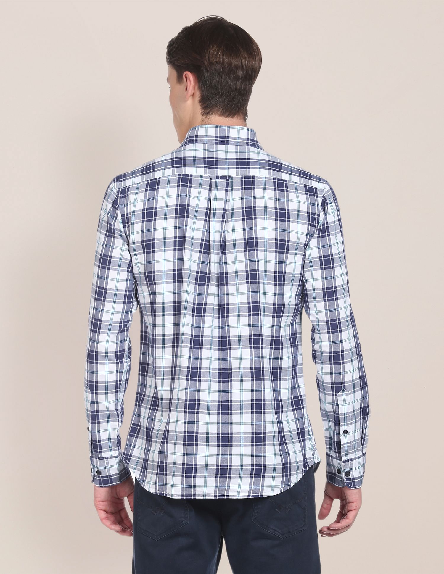 Twill Weave Plaid Check Casual Shirt White and Navy - U.S. POLO ASSN. | Large