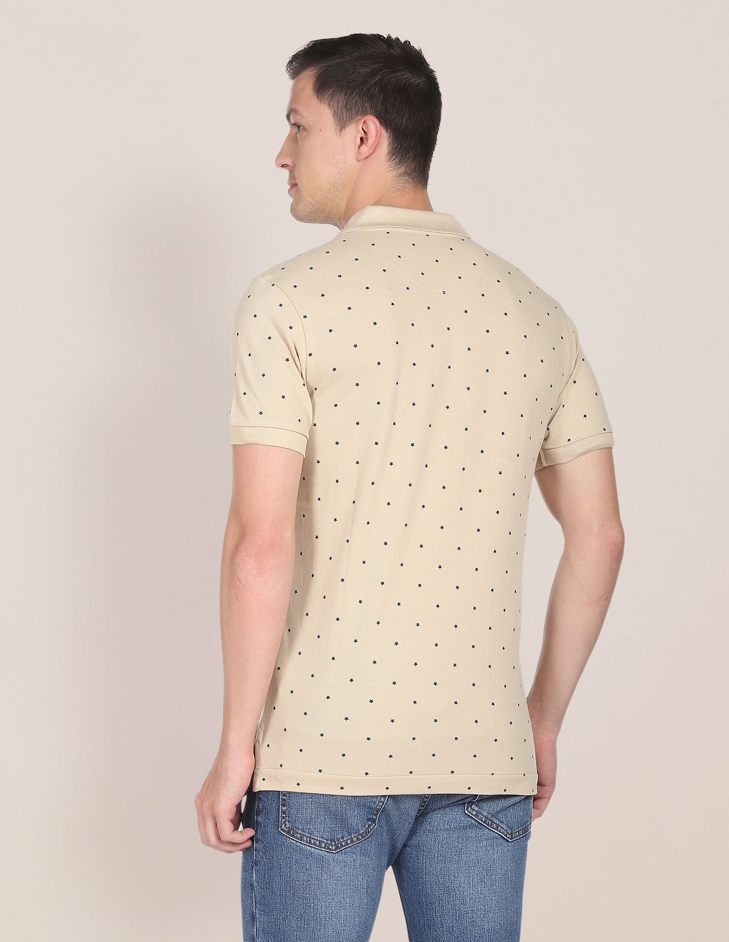 All Over Printed Cotton Polo Shirt Beige - U.S. Polo Assn. India | Large