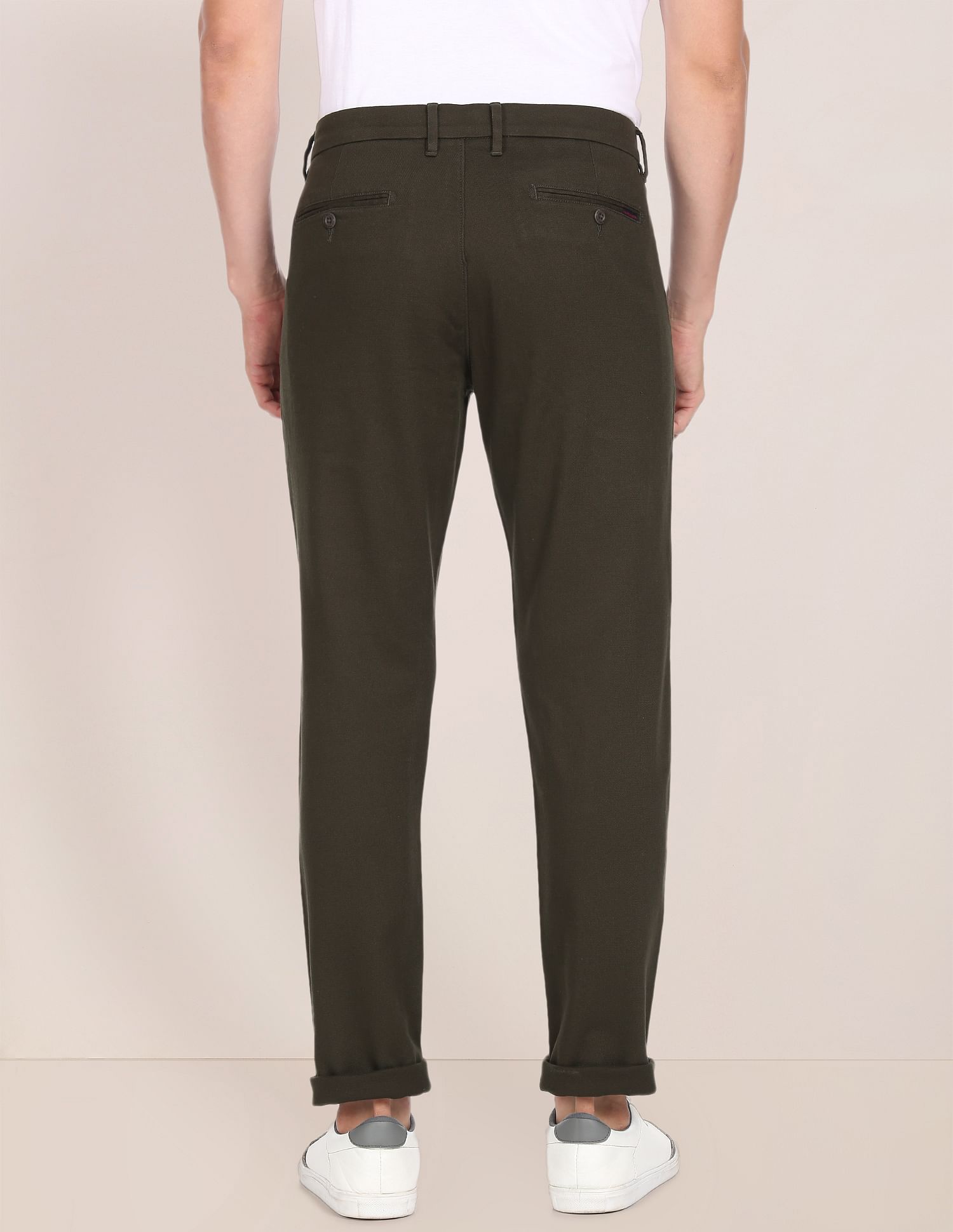 Men Dark Green Austin Trim Fit Flat Front Casual Trousers Dark Green - U.S. POLO ASSN. | Large