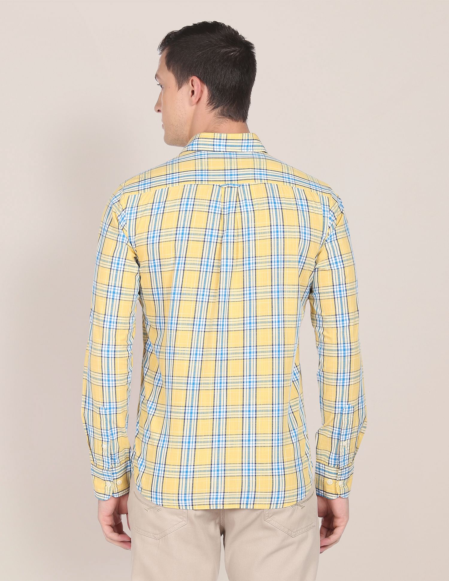 Men Yellow Tartan Check Cotton Casual Shirt Yellow - U.S. POLO ASSN. | Large
