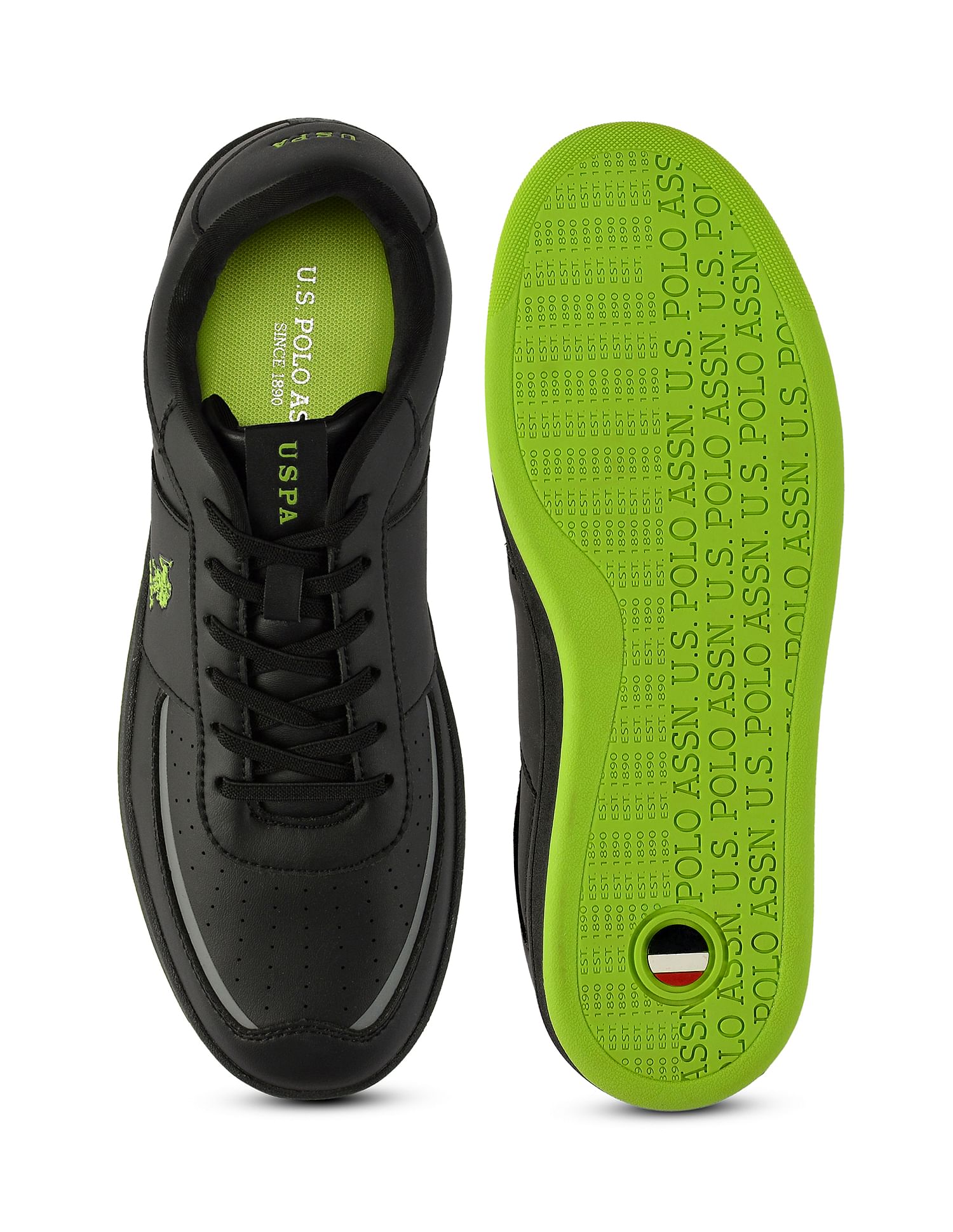 Men Solid Perforated Waylen Sneakers Black - U.S. Polo Assn. India | Large