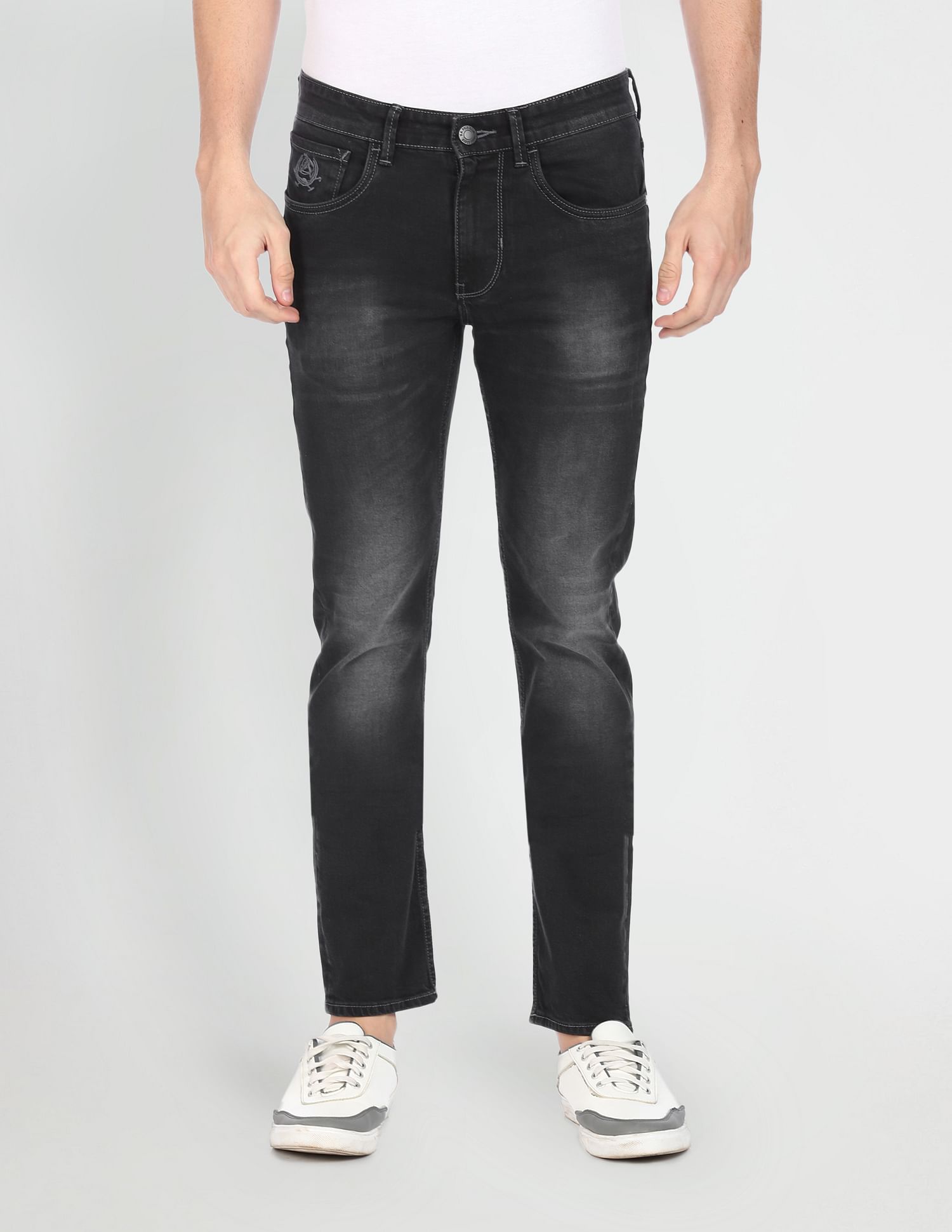 Men Black Mid Rise Regallo Skinny Fit Stone Wash Jeans Black - U.S. POLO ASSN. | Large