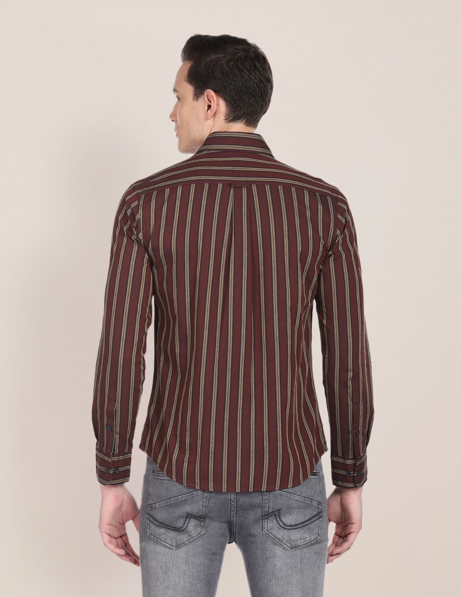 Cutaway Collar Vertical Stripe Casual Shirt Maroon - U.S. Polo Assn. India | Large