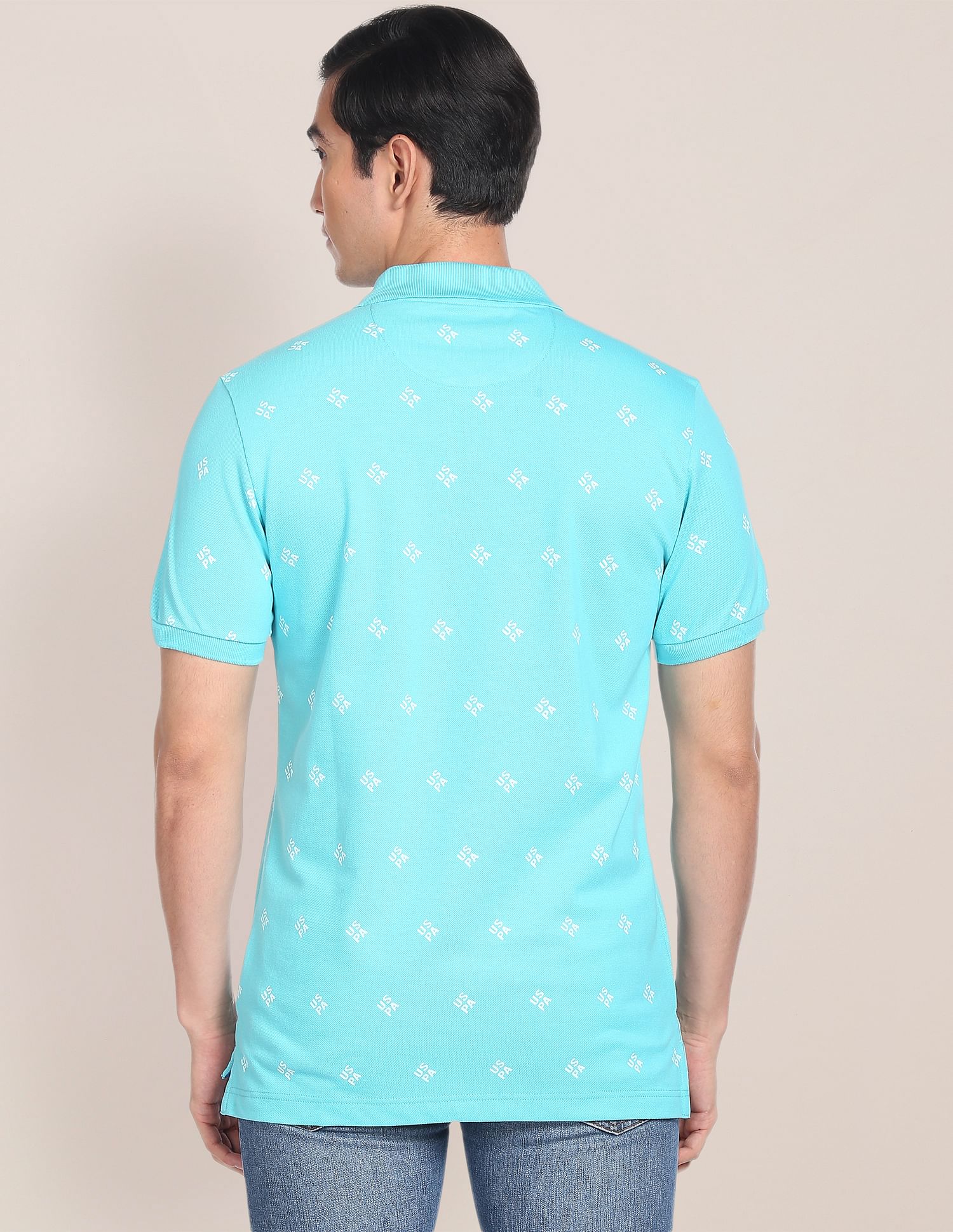 Geometric Brand Print Polo Shirt Light Blue - U.S. Polo Assn. India | Large