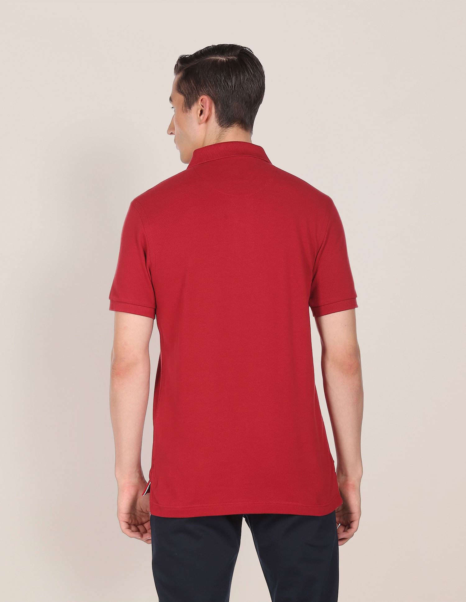 Ribbed Collar Solid Polo Shirt Dark Red - U.S. Polo Assn. India | Large