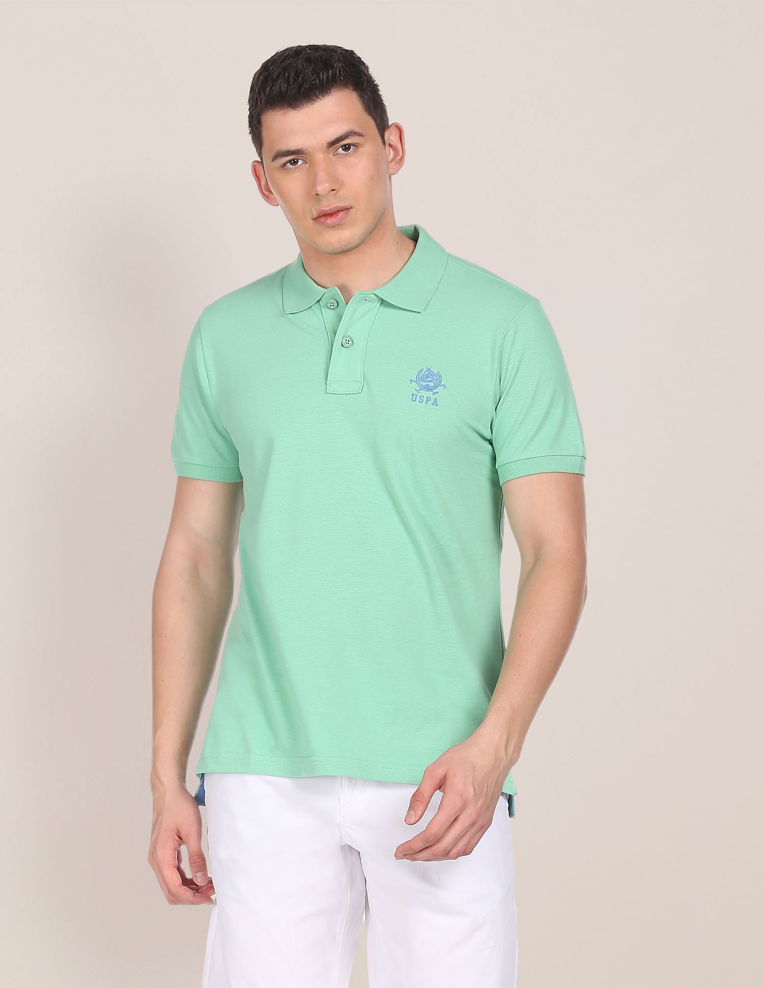 Ribbed Collar Pique Polo Shirt Green - U.S. Polo Assn. India | Large