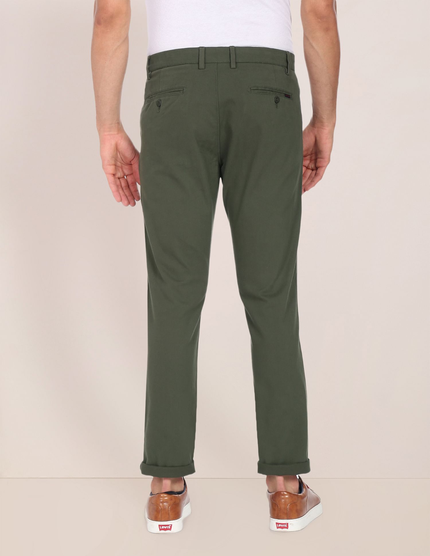 Solid Twill Casual Trousers Olive - U.S. Polo Assn. India | Large
