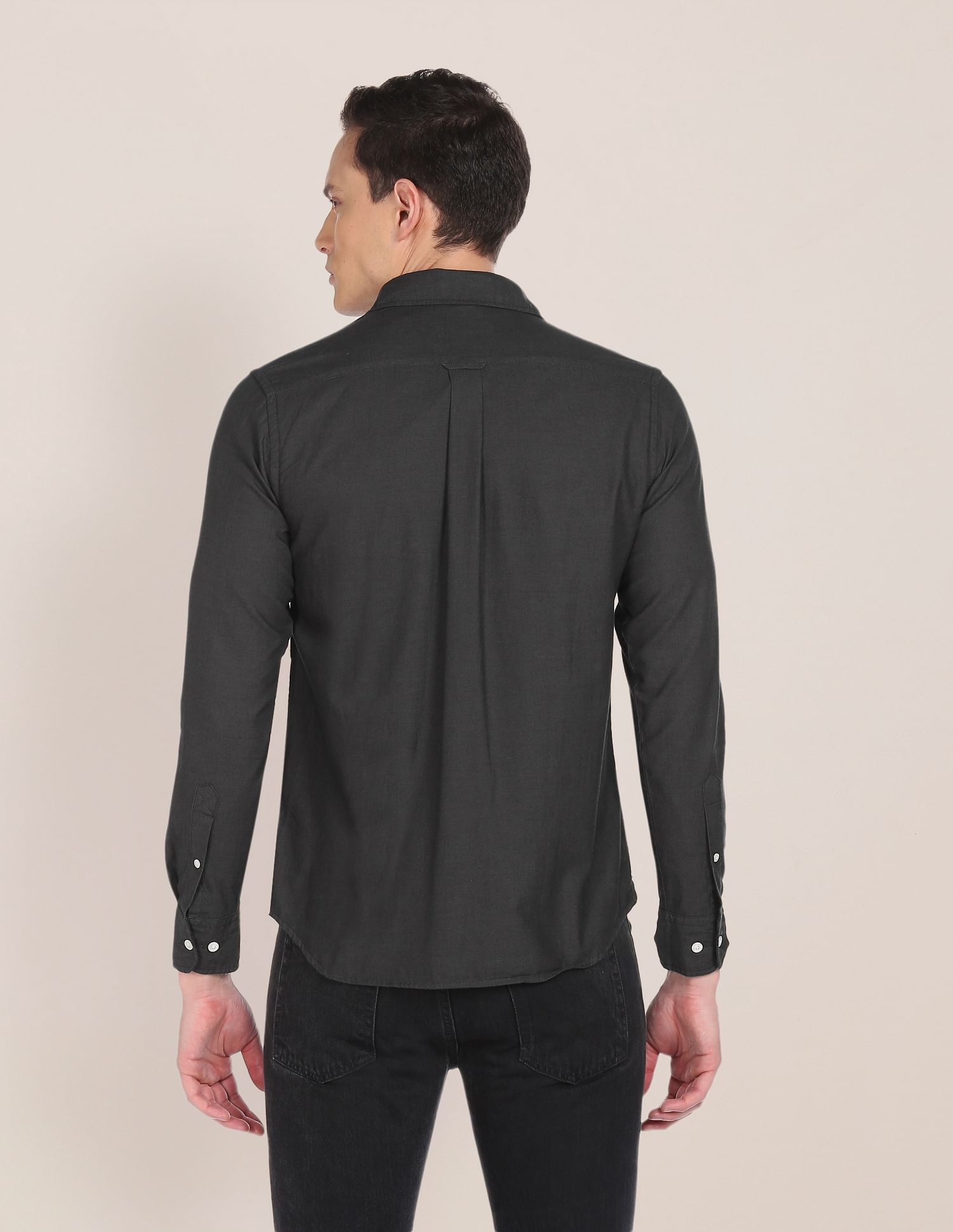 Men Aqua Spread Collar Solid Casual Shirt Grey - U.S. POLO ASSN. | Large