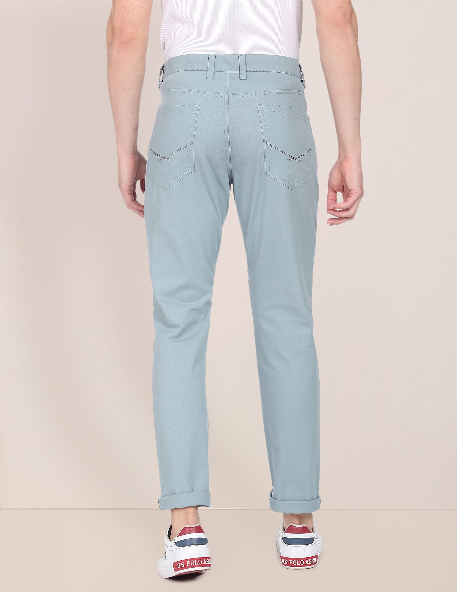 Mid Rise Solid Casual Trousers Light Blue - U.S. POLO ASSN. | Large