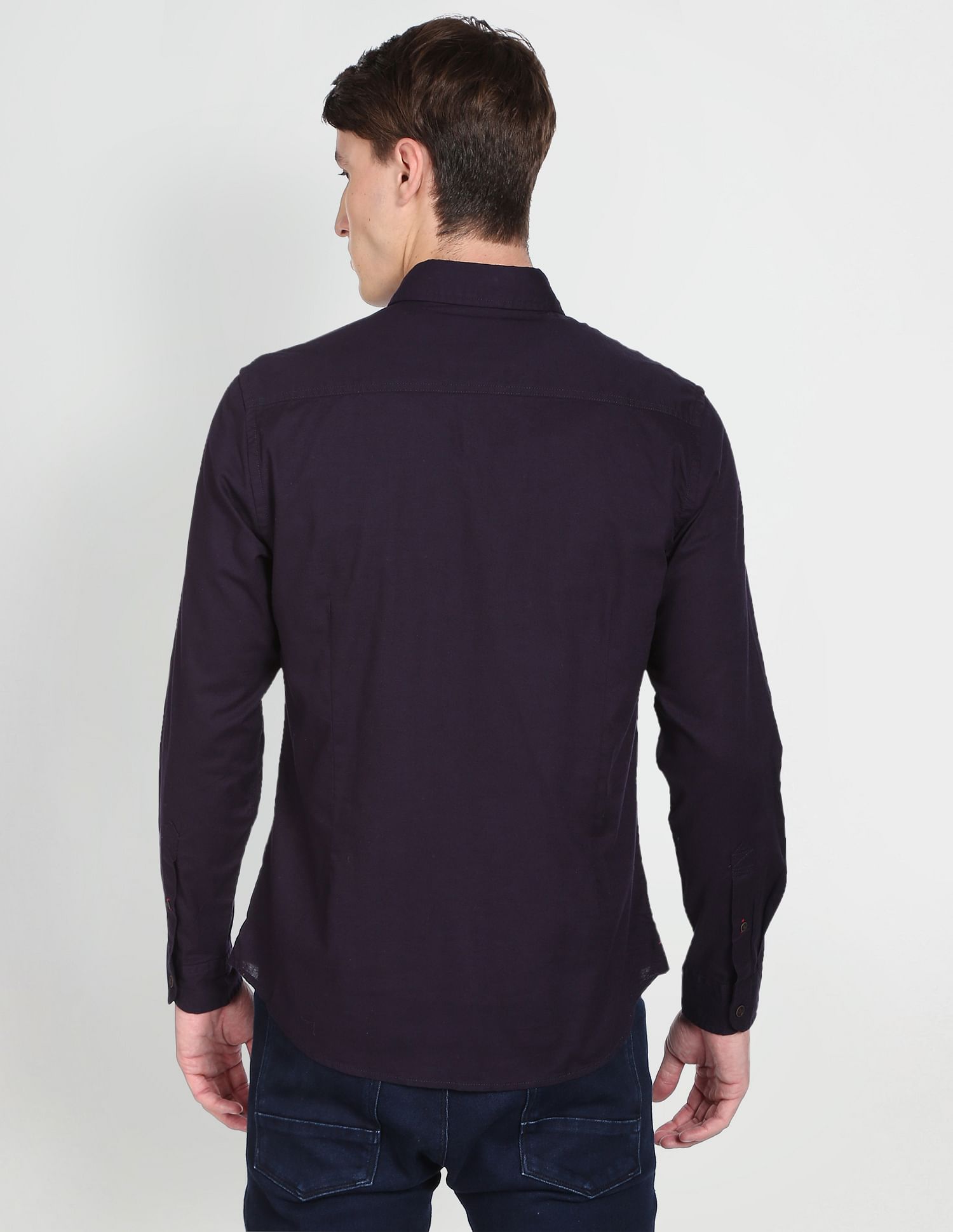 Spread Collar Solid Cotton Casual Shirt Wine - U.S. Polo Assn. India | Large