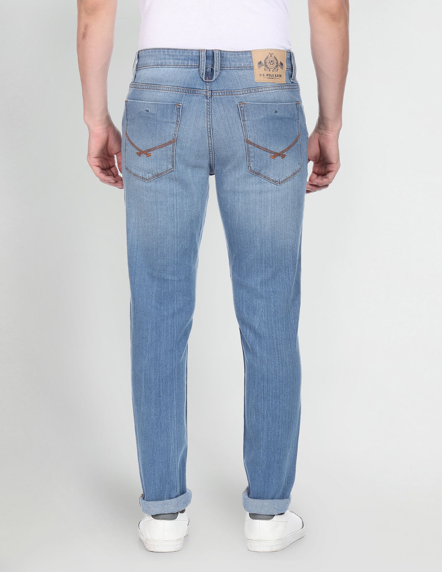 Men Blue Brandon Slim Tapered Fit Stone Wash Jeans Blue - U.S. Polo Assn. India | Large