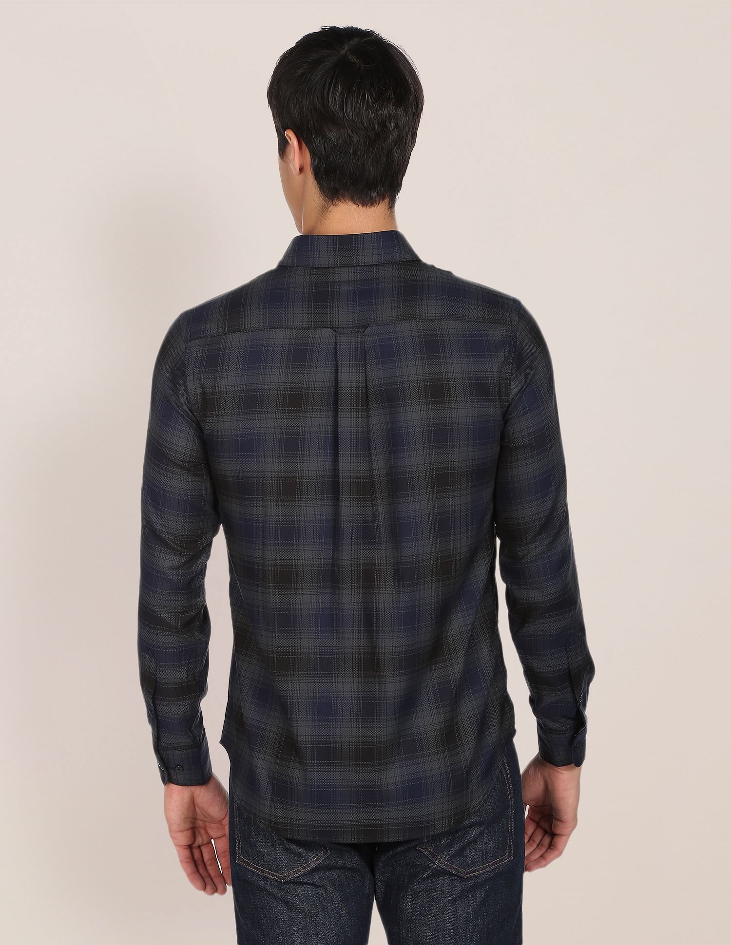 Patterned Weave Cotton Casual Shirt Dark Grey - U.S. Polo Assn. India | Large