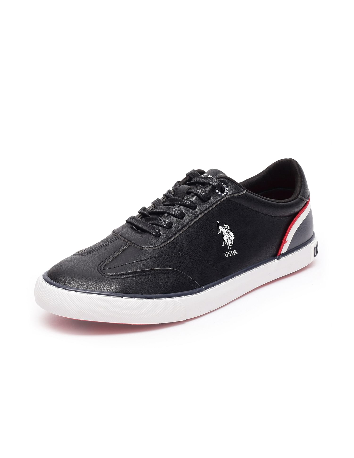 Men Round Toe Solid Oskar Sneakers Black - U.S. Polo Assn. India | Large