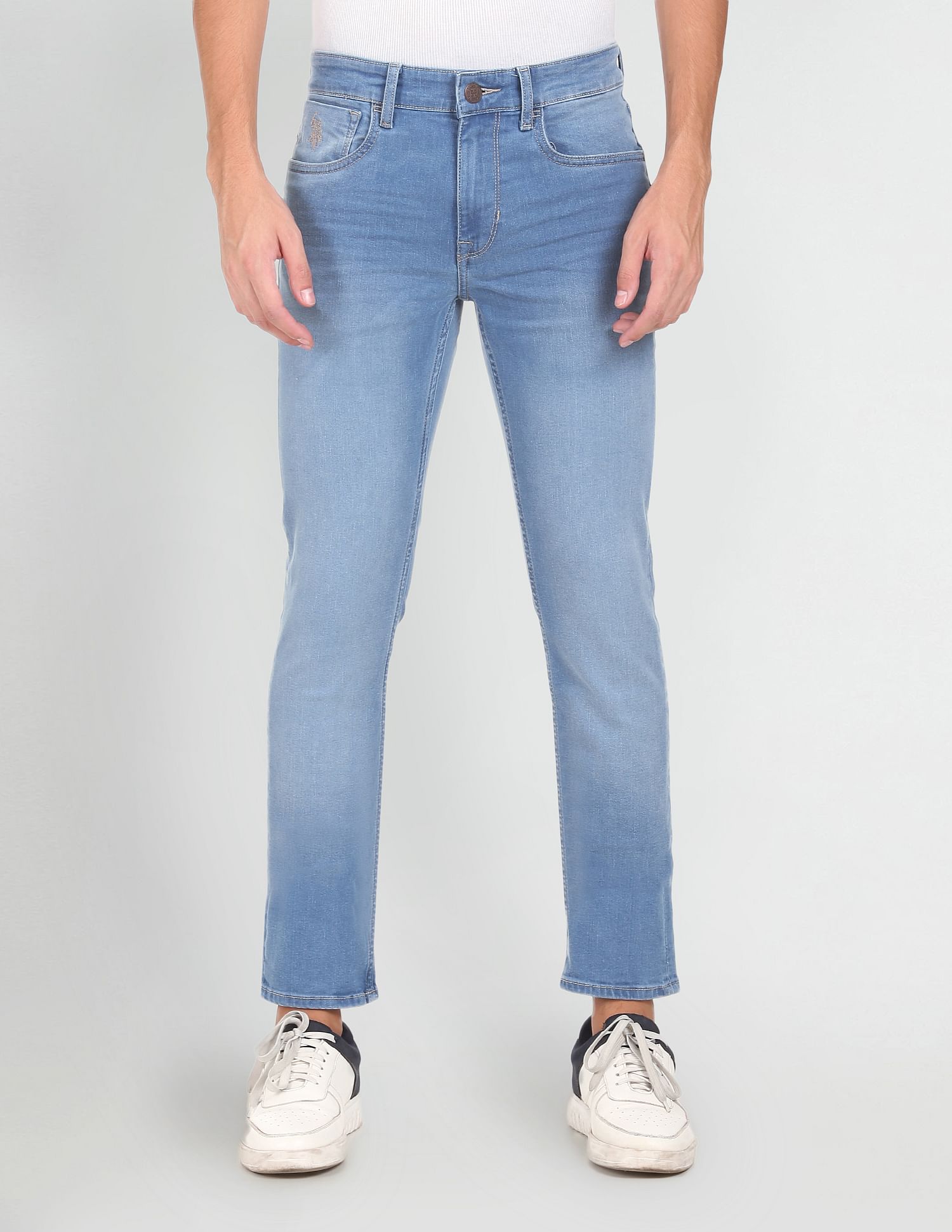 Men Blue Mid Rise Regallo Skinny Fit Stone Wash Jeans Blue - U.S. POLO ASSN. | Large