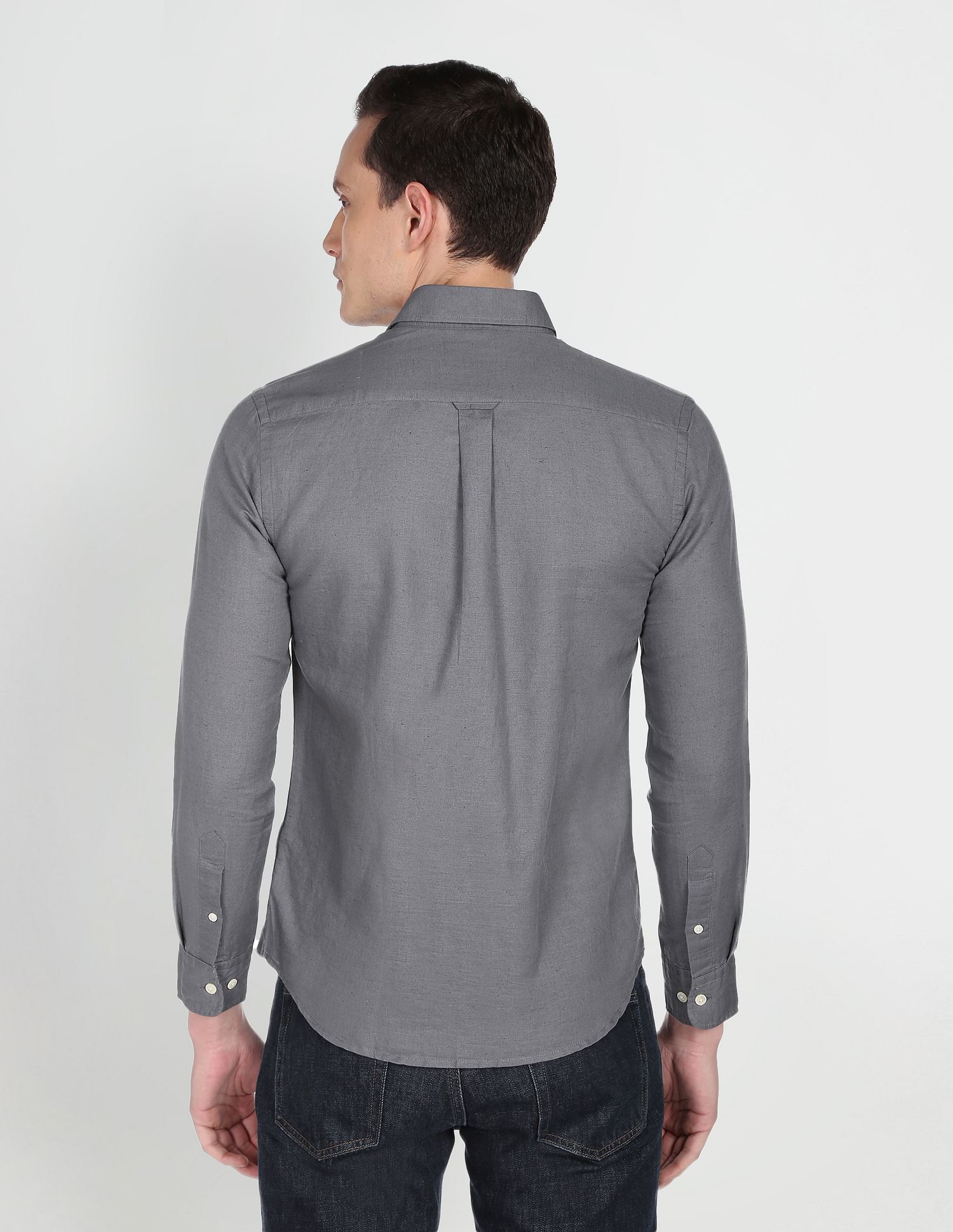 Spread Collar Solid Casual Shirt Grey - U.S. POLO ASSN. | Large