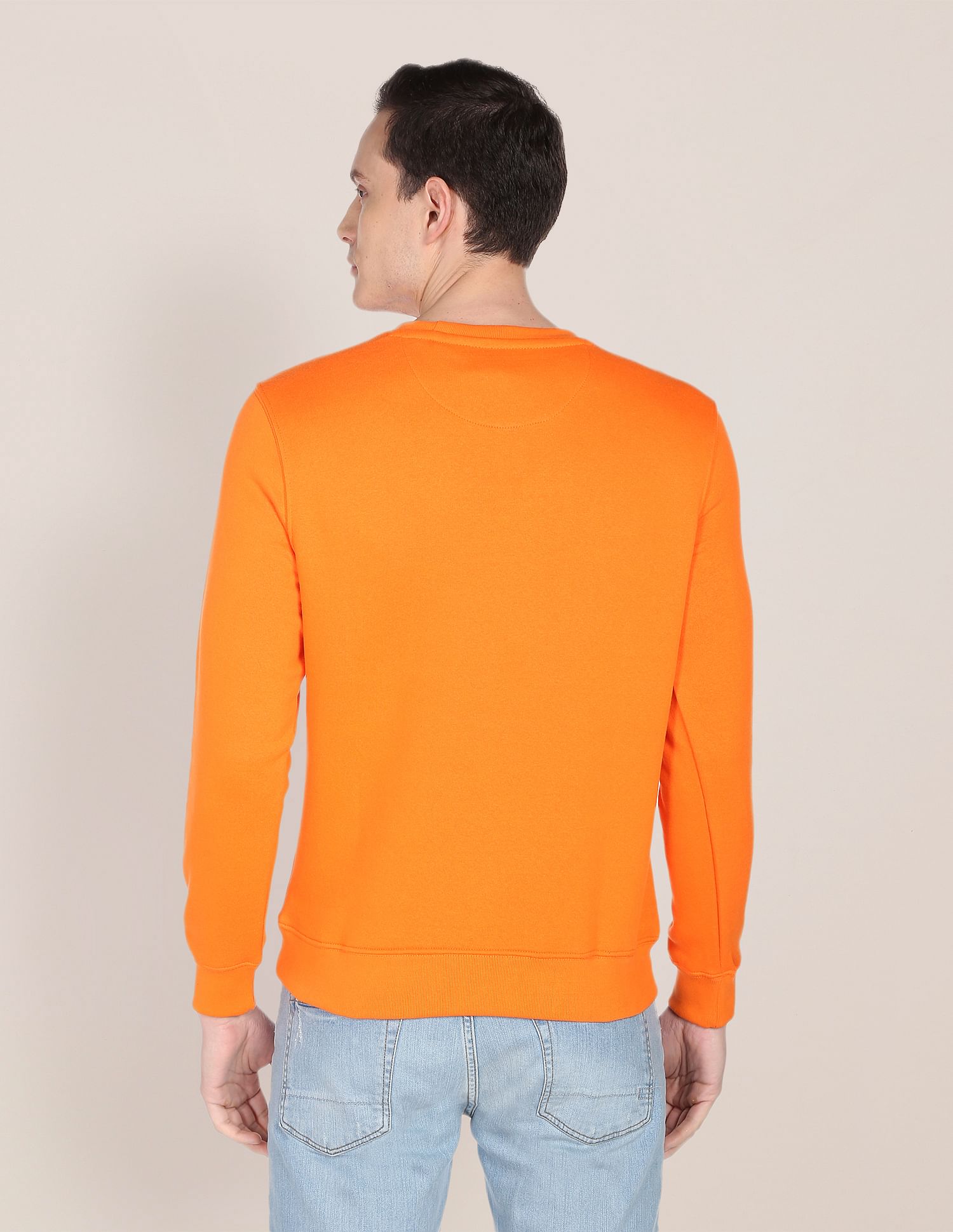 Crew Neck Logo Print Sweatshirt Orange - U.S. POLO ASSN. | Large