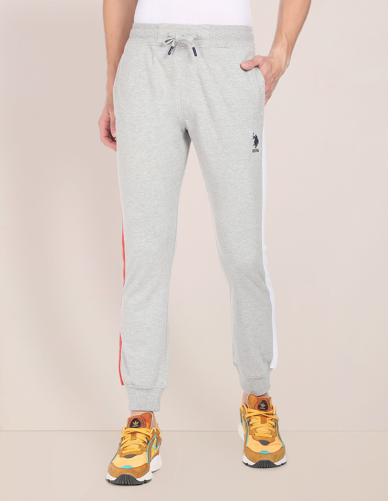 Men Grey Mid Rise Solid Joggers Grey - U.S. POLO ASSN. | Large