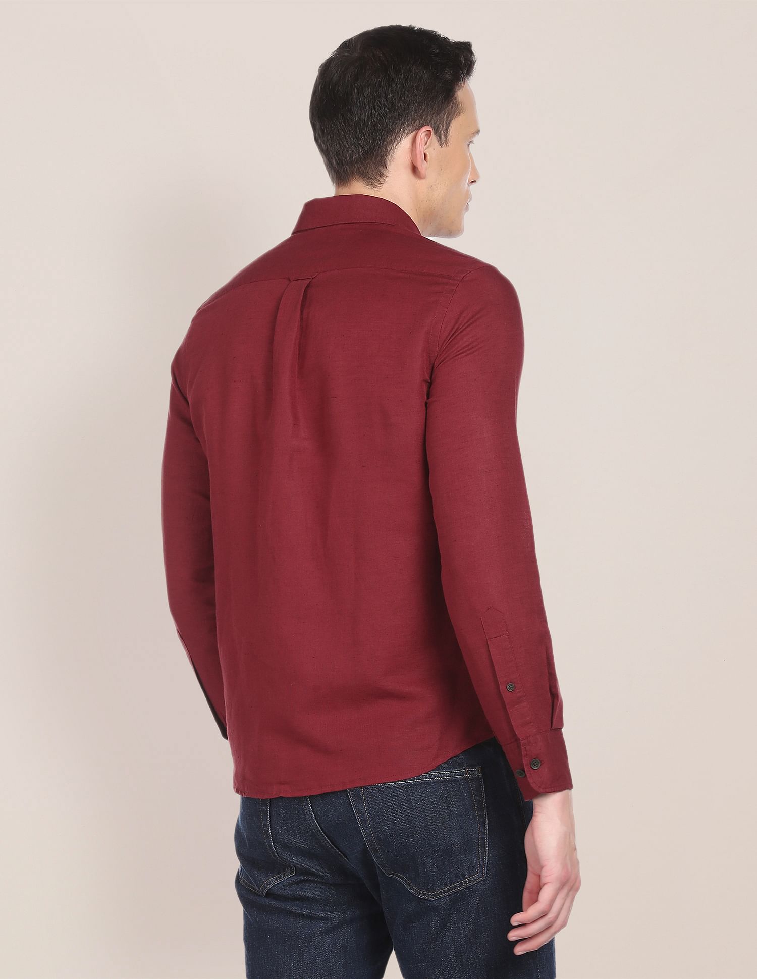 Spread Collar Solid Shirt Maroon - U.S. POLO ASSN. | Large