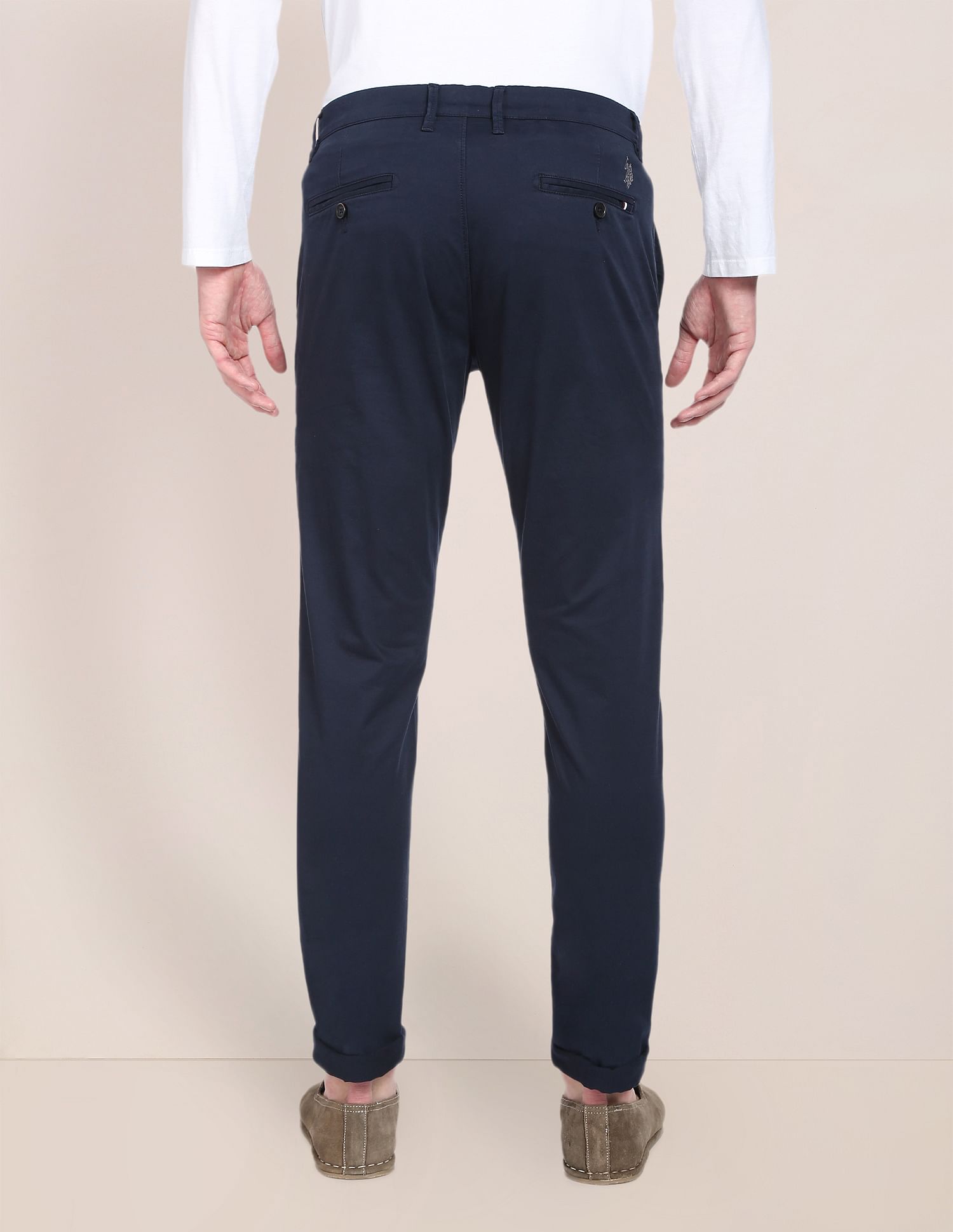 Solid Austin Trim Fit Casual Trousers Navy - U.S. POLO ASSN. | Large