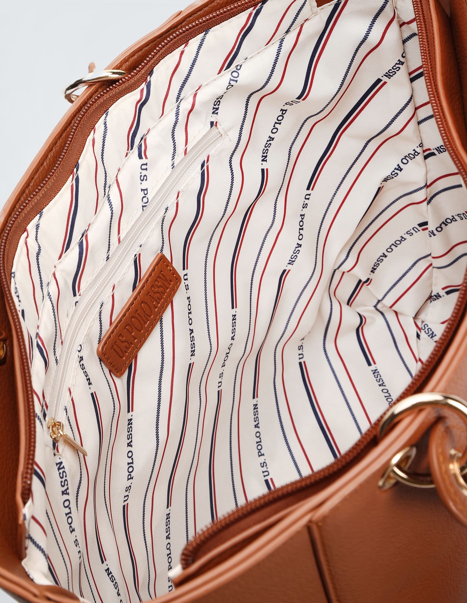 Metallic Monogram Solid Tote Bag Tan - U.S. POLO ASSN. | Large