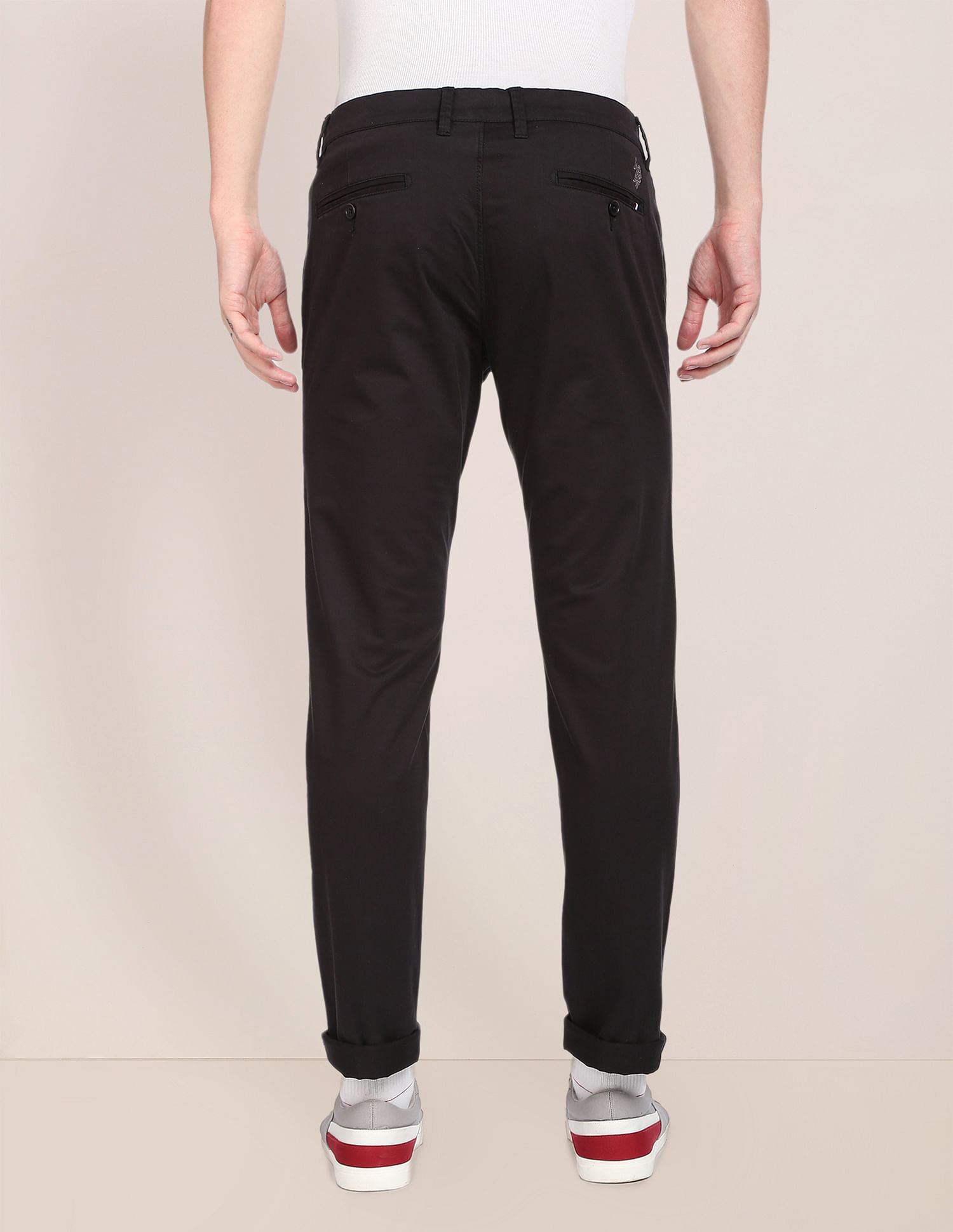 Men Black Mid Rise Solid Casual Trousers – U.S. Polo Assn. India