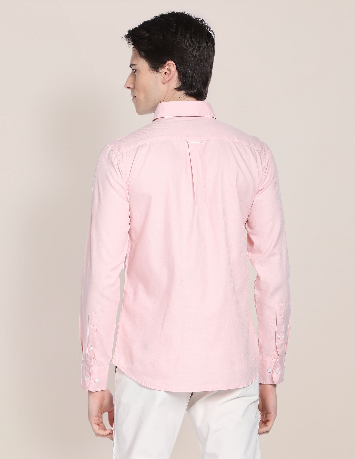 Birdseye Dobby Textured Solid Shirt Light Pink - U.S. Polo Assn. India | Large