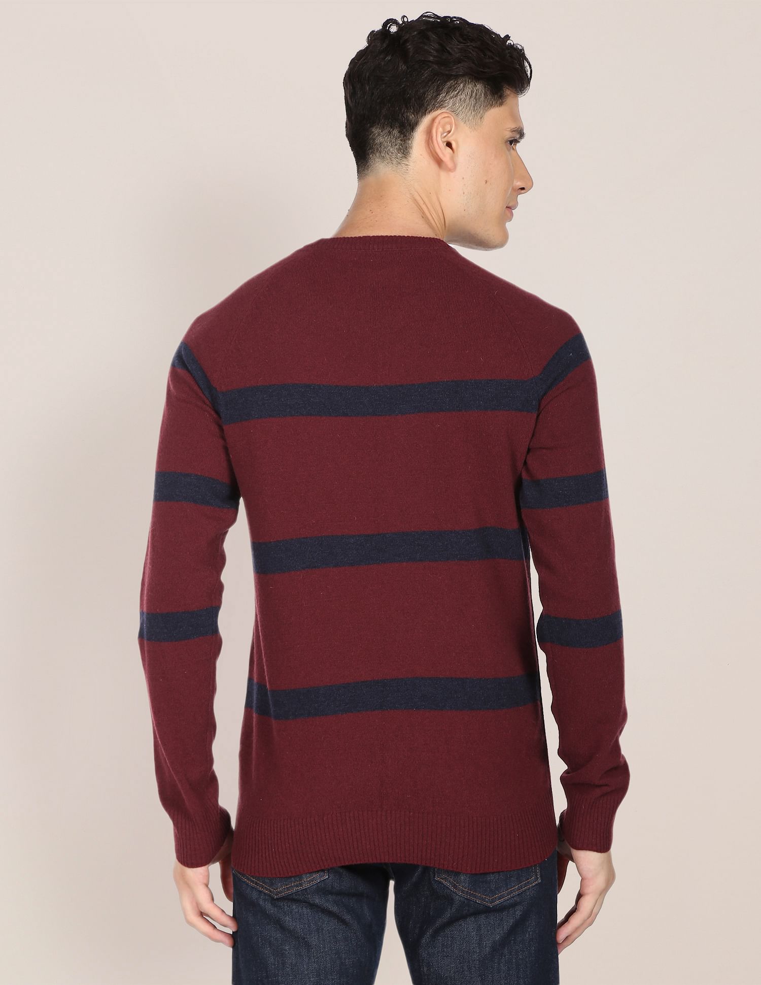 Crew Neck Horizontal Stripe Sweater Maroon - U.S. Polo Assn. India | Large