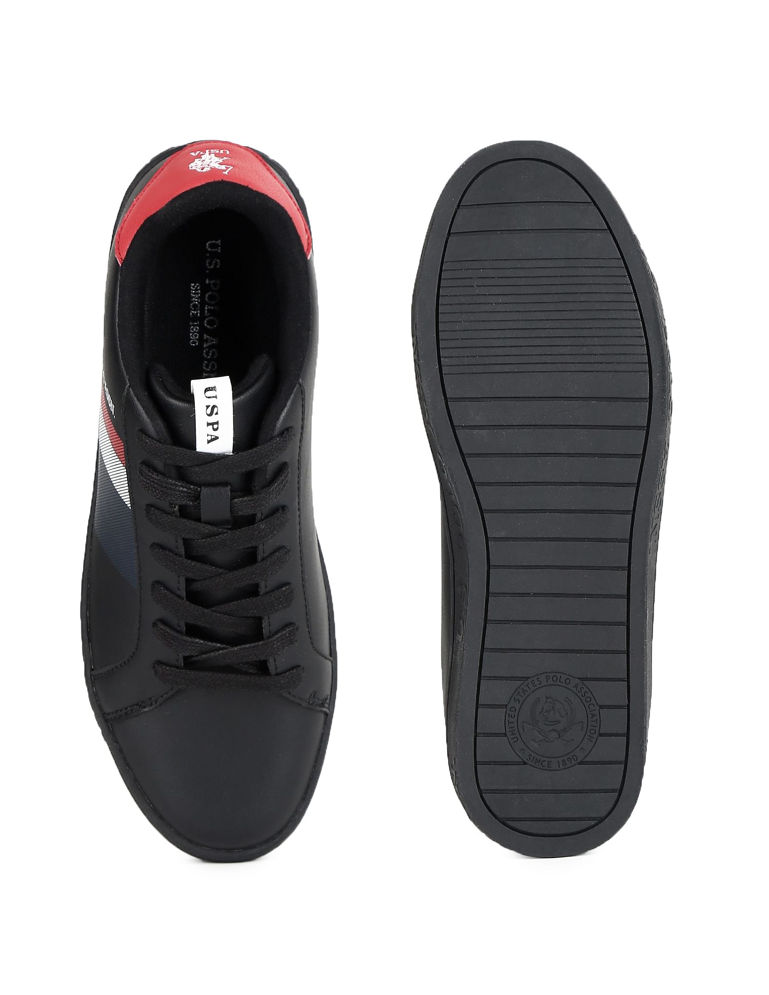 Men Brand Stripe Round Toe Glinton Sneakers Black - U.S. Polo Assn. India | Large