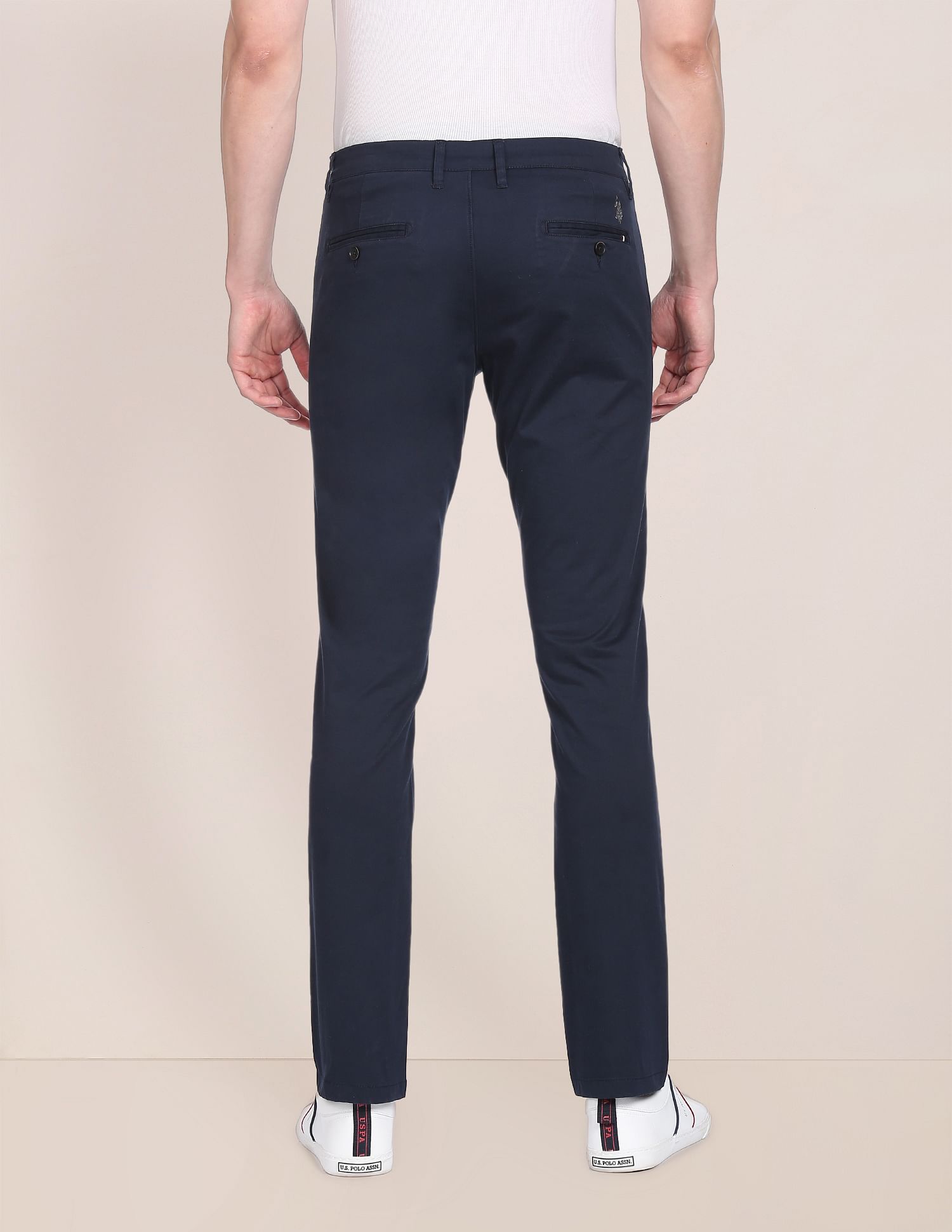 Mid Rise Solid Casual Trousers Navy - U.S. POLO ASSN. | Large