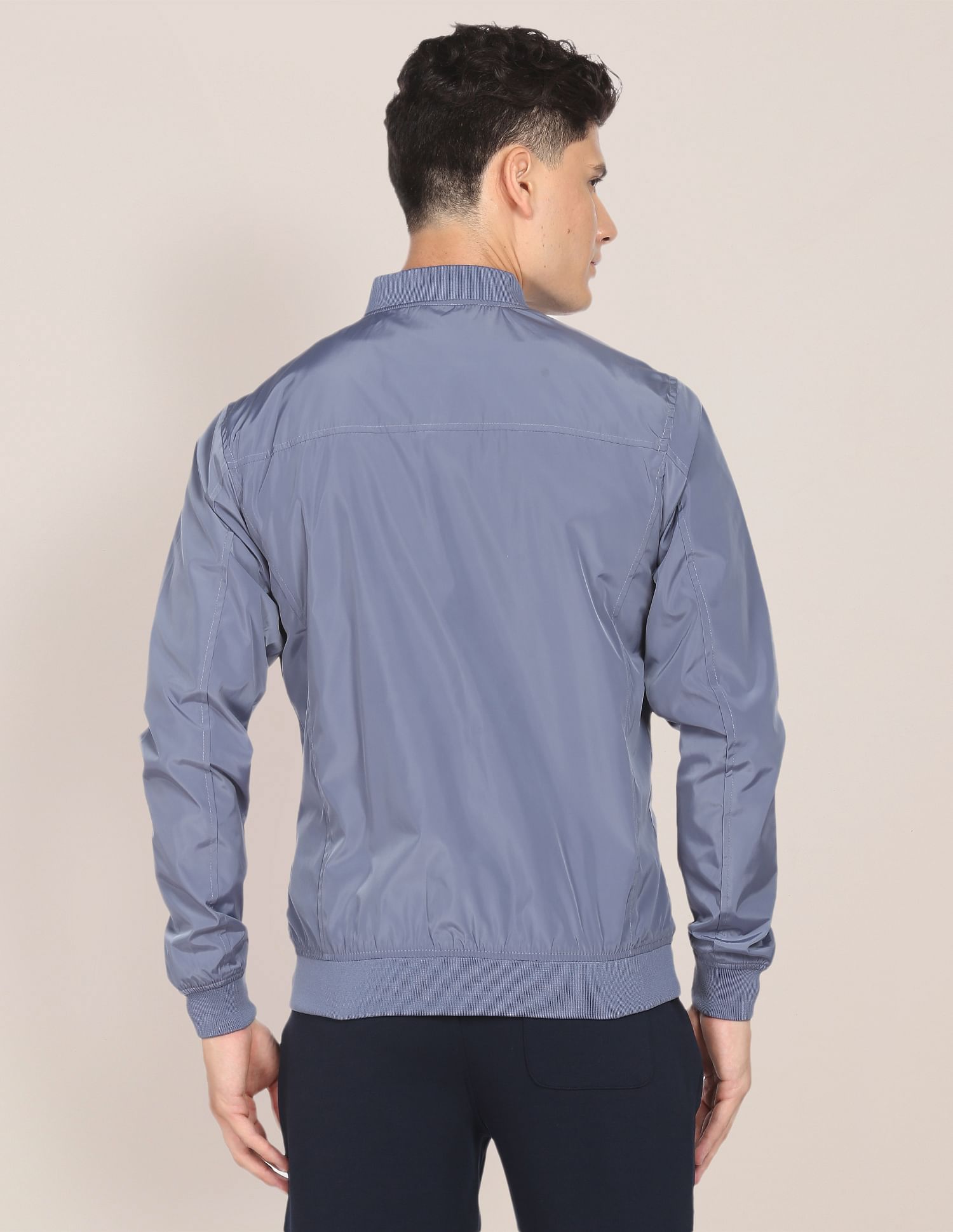 Buy Men Solid Stand Collar Bomber Jacket Grey|U.S. Polo Assn