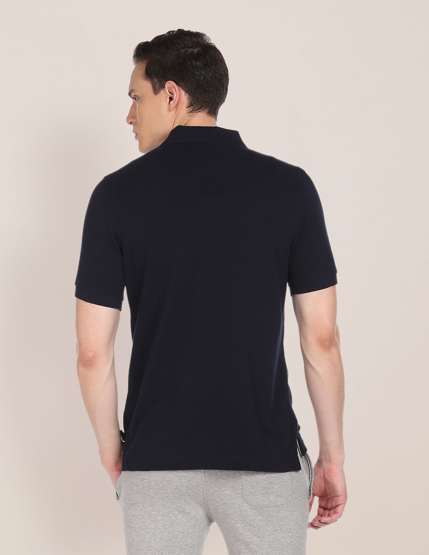 Ribbed Collar Solid Polo Shirt Dark Blue - U.S. POLO ASSN. | Large