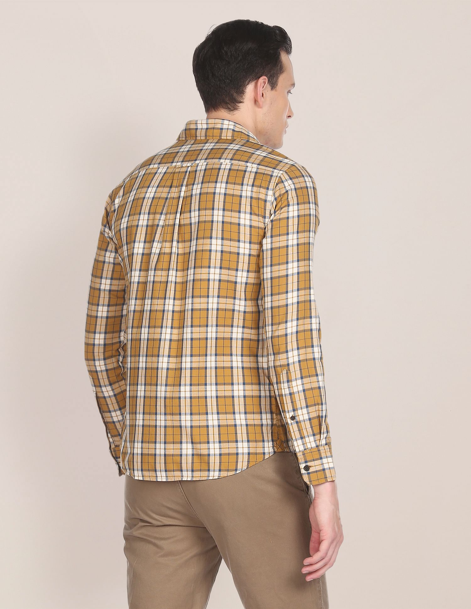 Men Mustard Regular Fit Check Casual Shirt Mustard - U.S. POLO ASSN. | Large