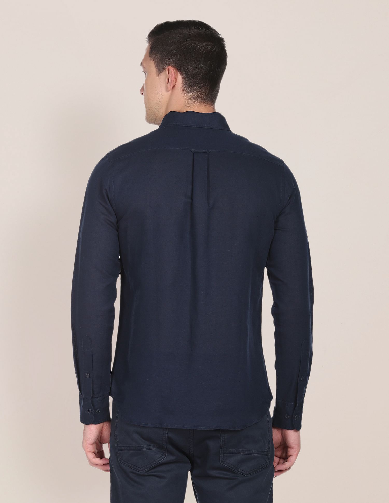 Spread Collar Solid Casual Shirt Navy - U.S. Polo Assn. India | Large