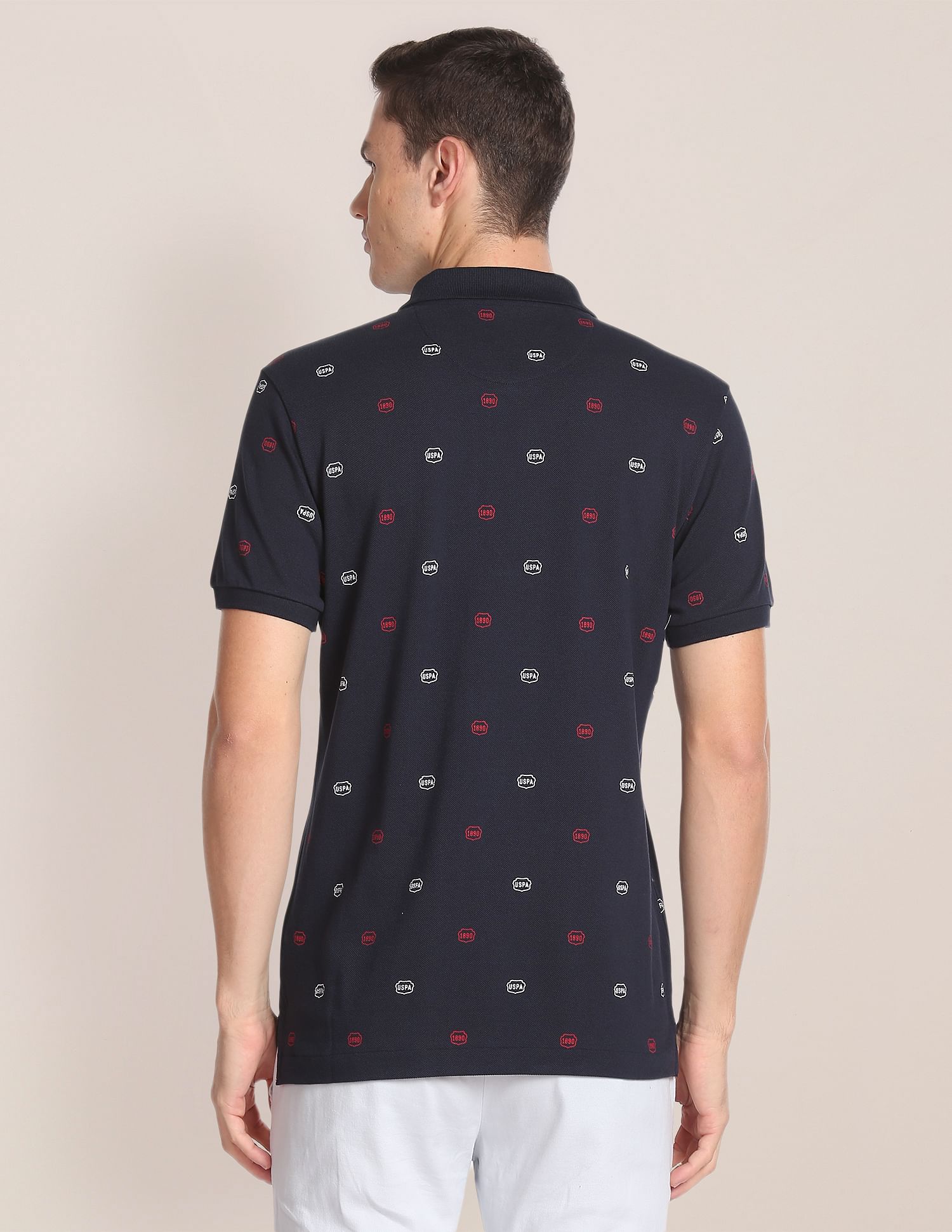 All Over Brand Print Cotton Polo Shirt Navy - U.S. Polo Assn. India | Large