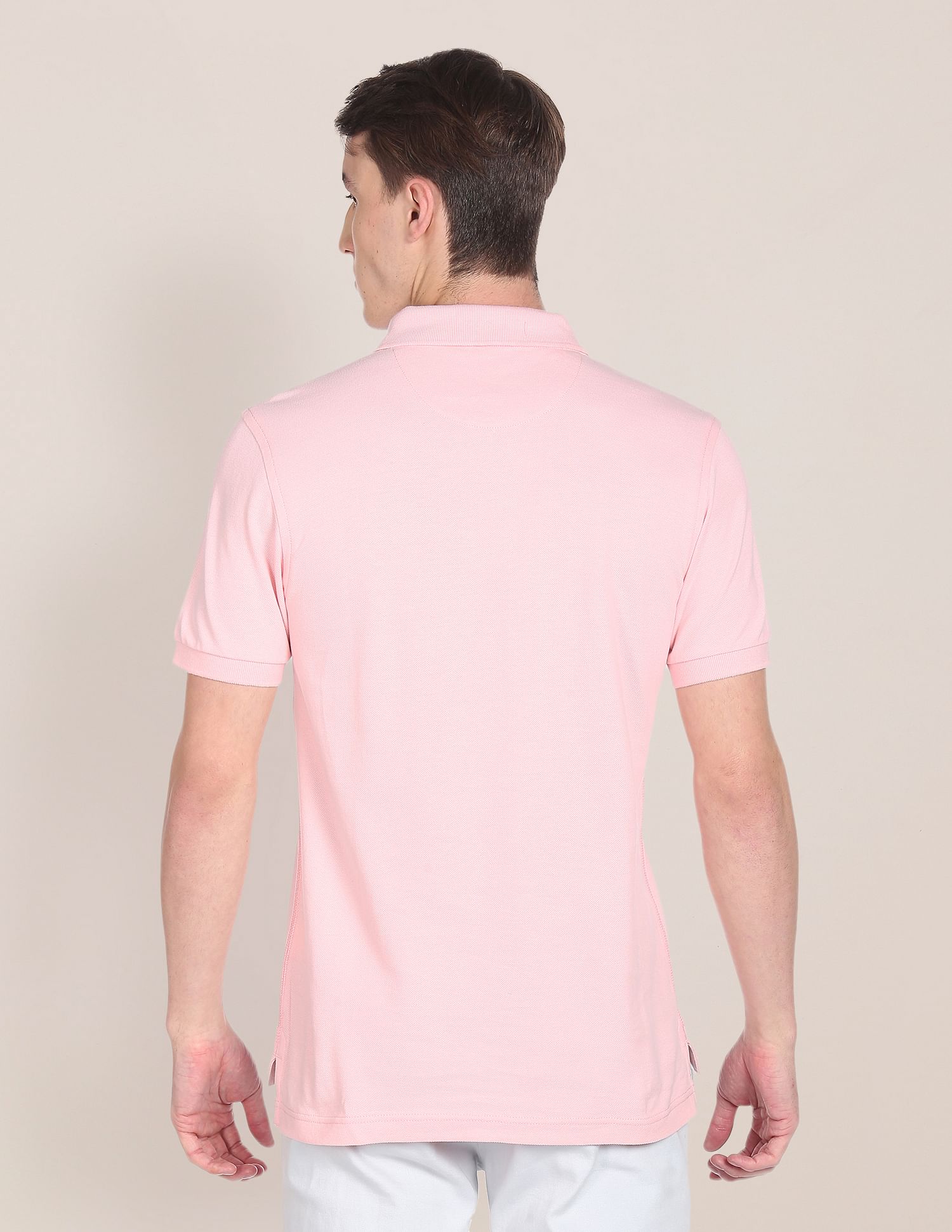 Ribbed Collar Cotton Polo Shirt Pink - U.S. POLO ASSN. | Large