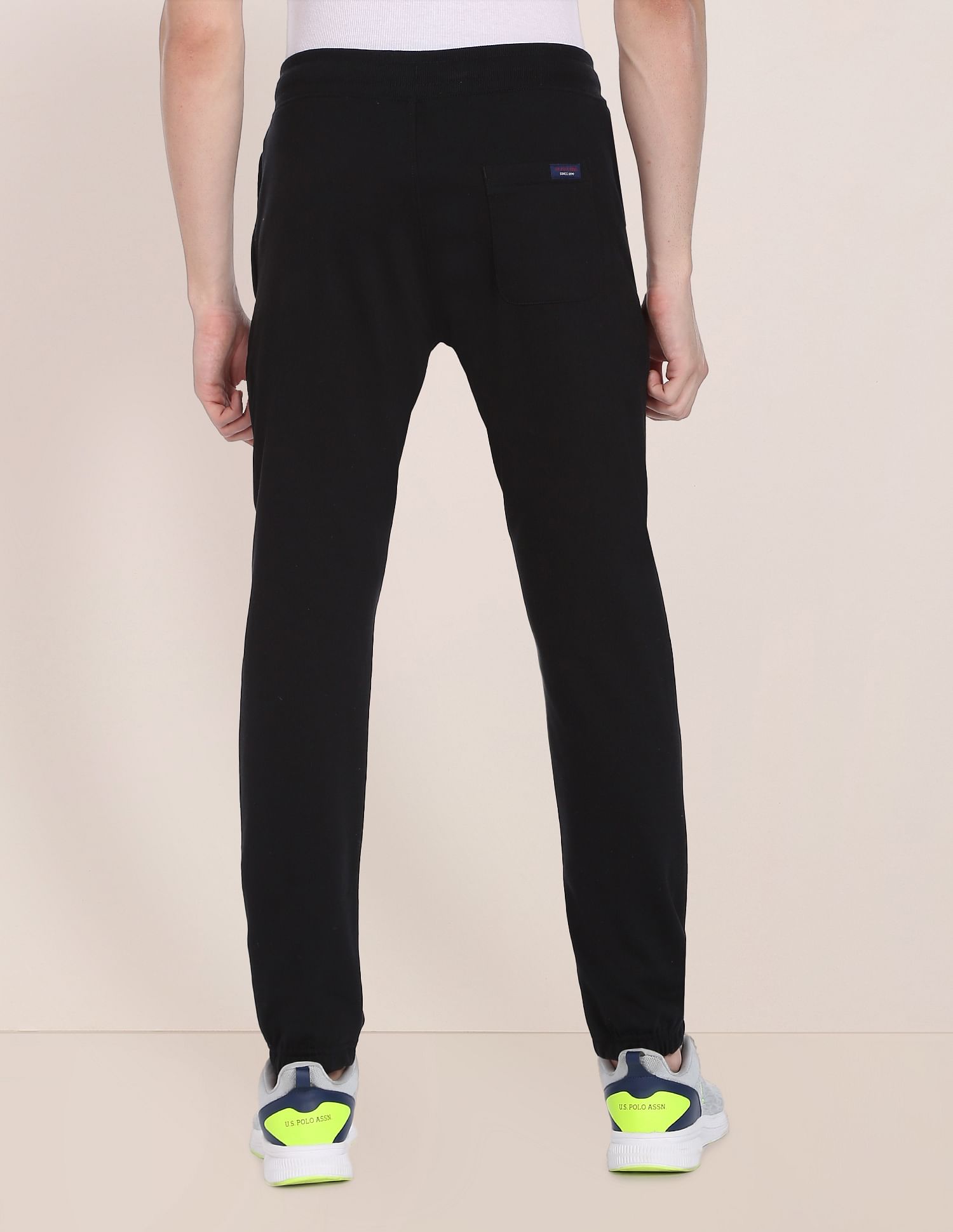 Men Black Solid Mid Rise Joggers Black - U.S. POLO ASSN. | Large
