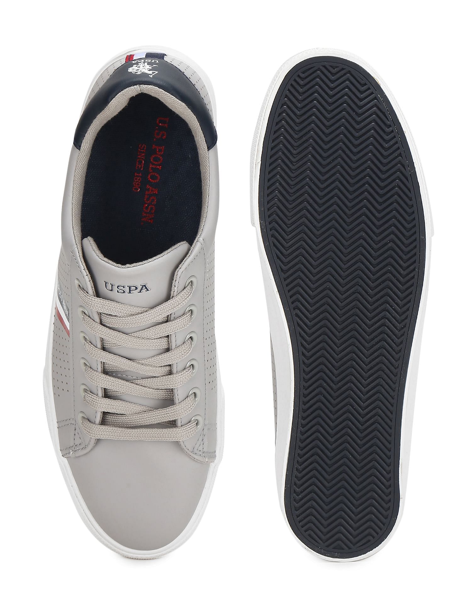 Men Perforated Lace Up Capron Sneakers Grey - U.S. Polo Assn. India | Large