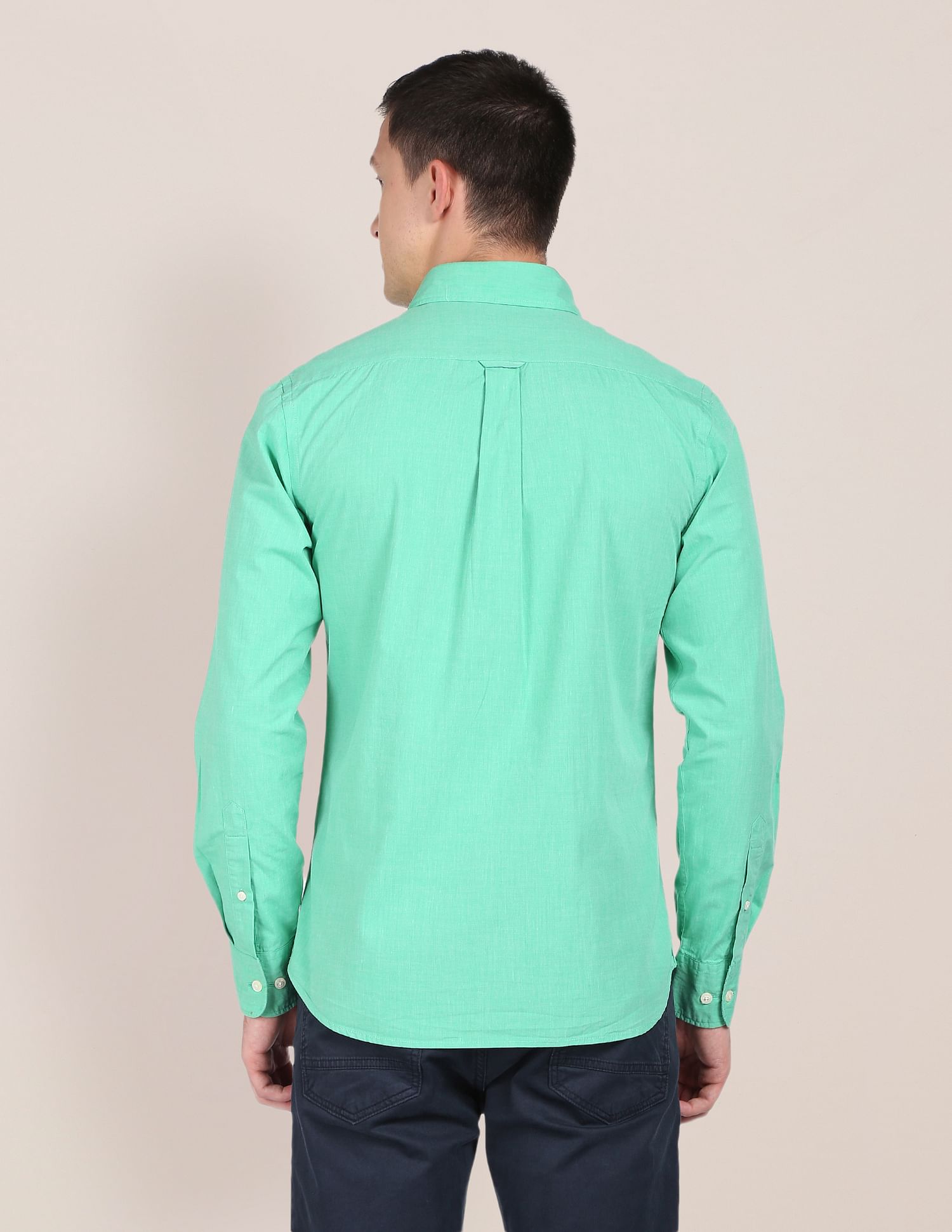 Solid Cotton Casual Shirt Green - U.S. Polo Assn. India | Large