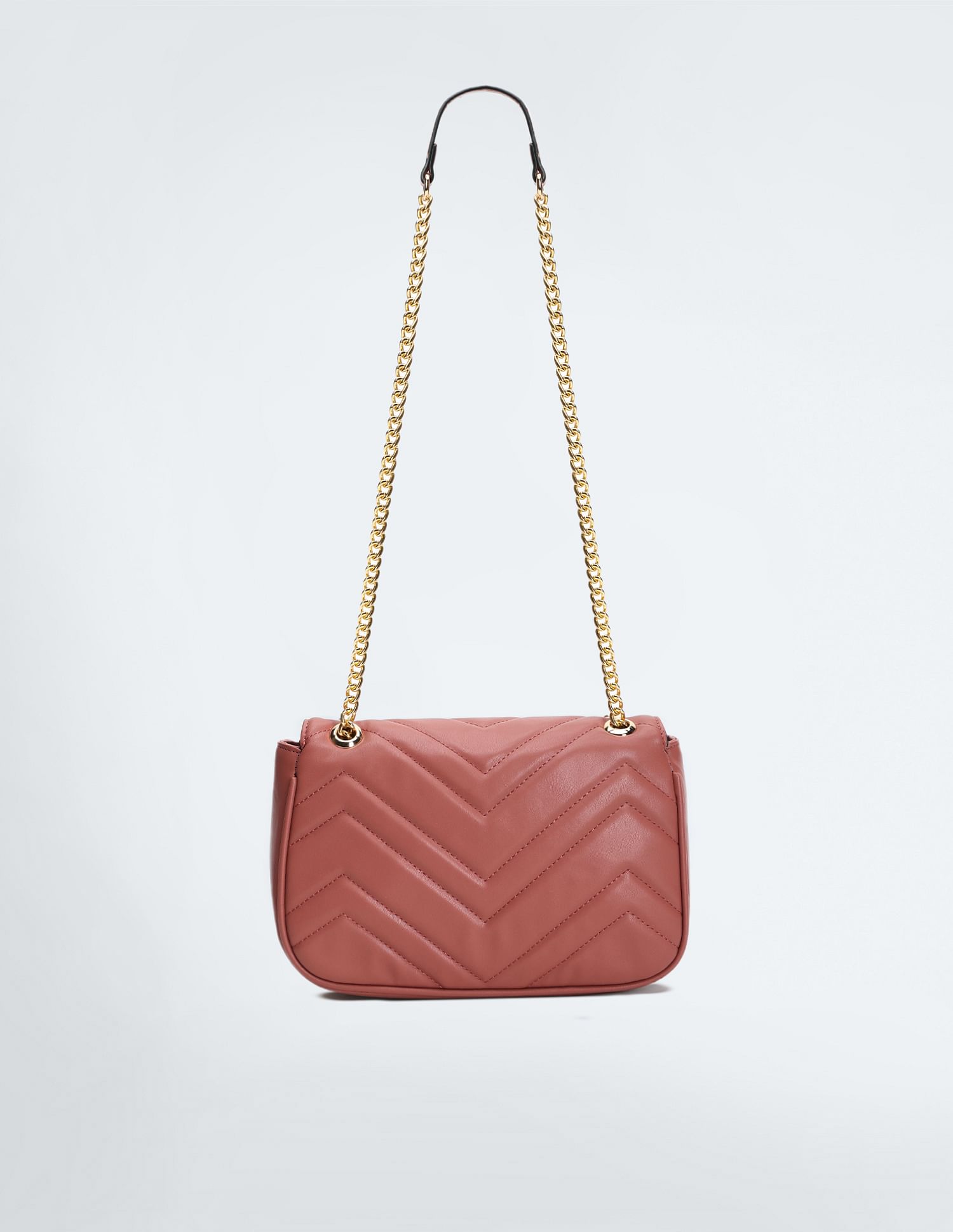 Chain Strap Chevron Quilted Sling Bag Dark Pink - U.S. POLO ASSN. | Large