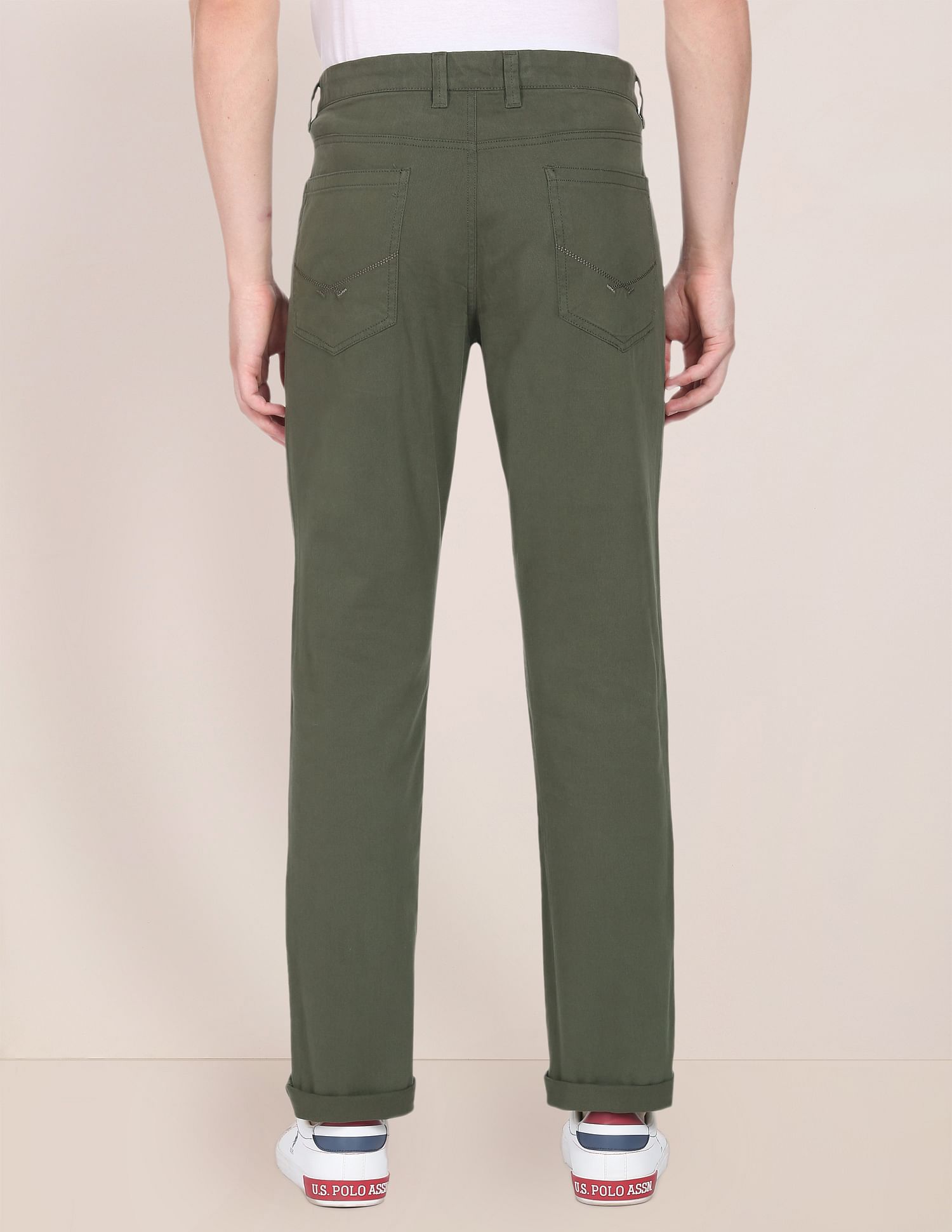 Mid Rise Solid Casual Trousers Olive - U.S. Polo Assn. India | Large