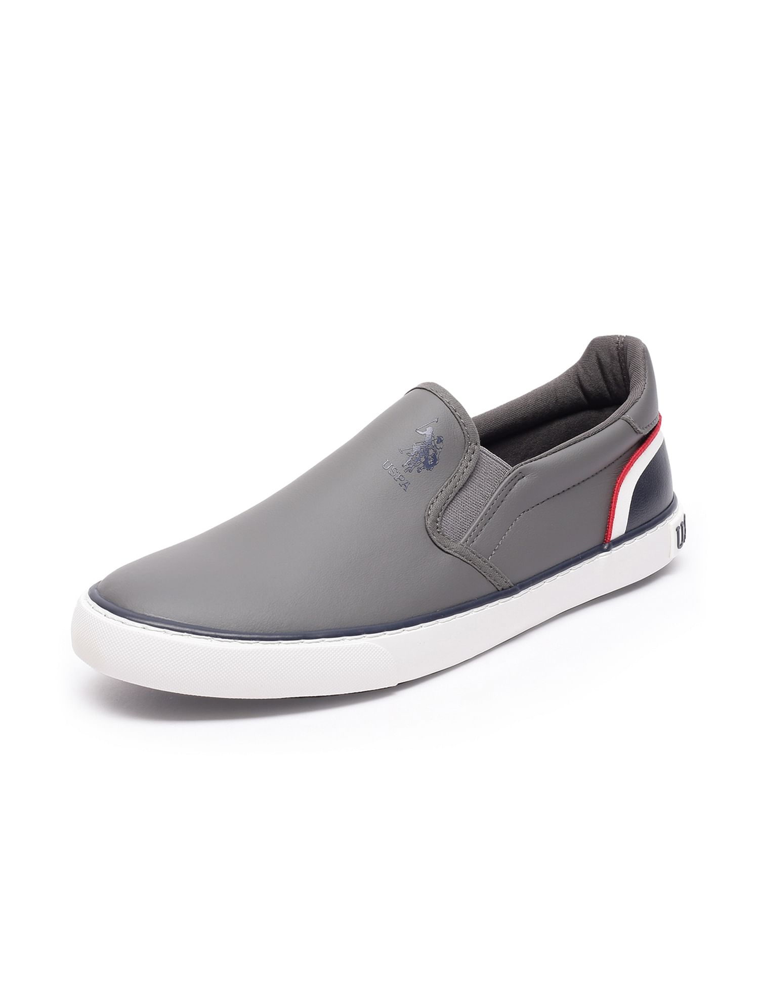 Men Round Toe Solid Timeo Slip On Sneakers Grey - U.S. Polo Assn. India | Large