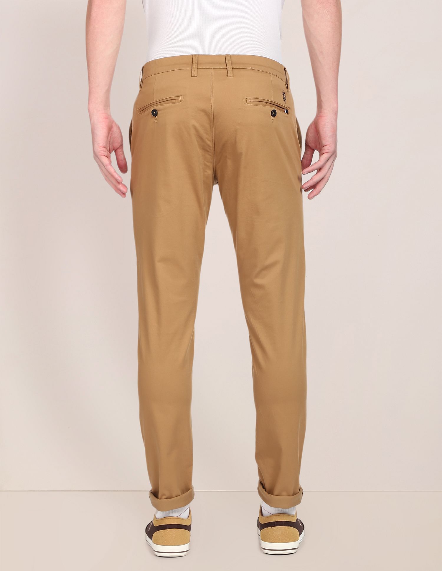 Mid Rise Solid Casual Trousers Khaki - U.S. POLO ASSN. | Large