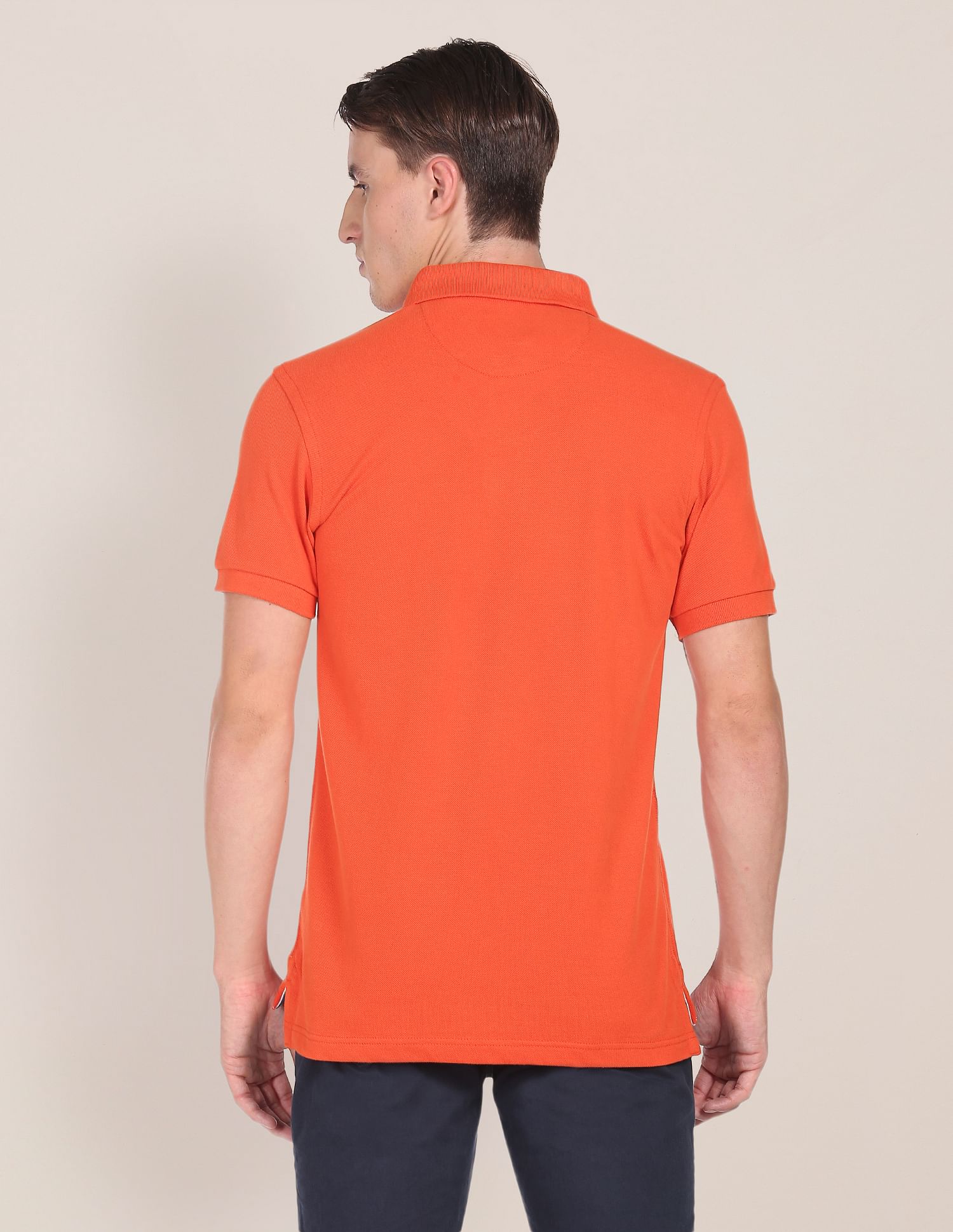 Ribbed Collar Solid Polo Shirt Orange - U.S. POLO ASSN. | Large