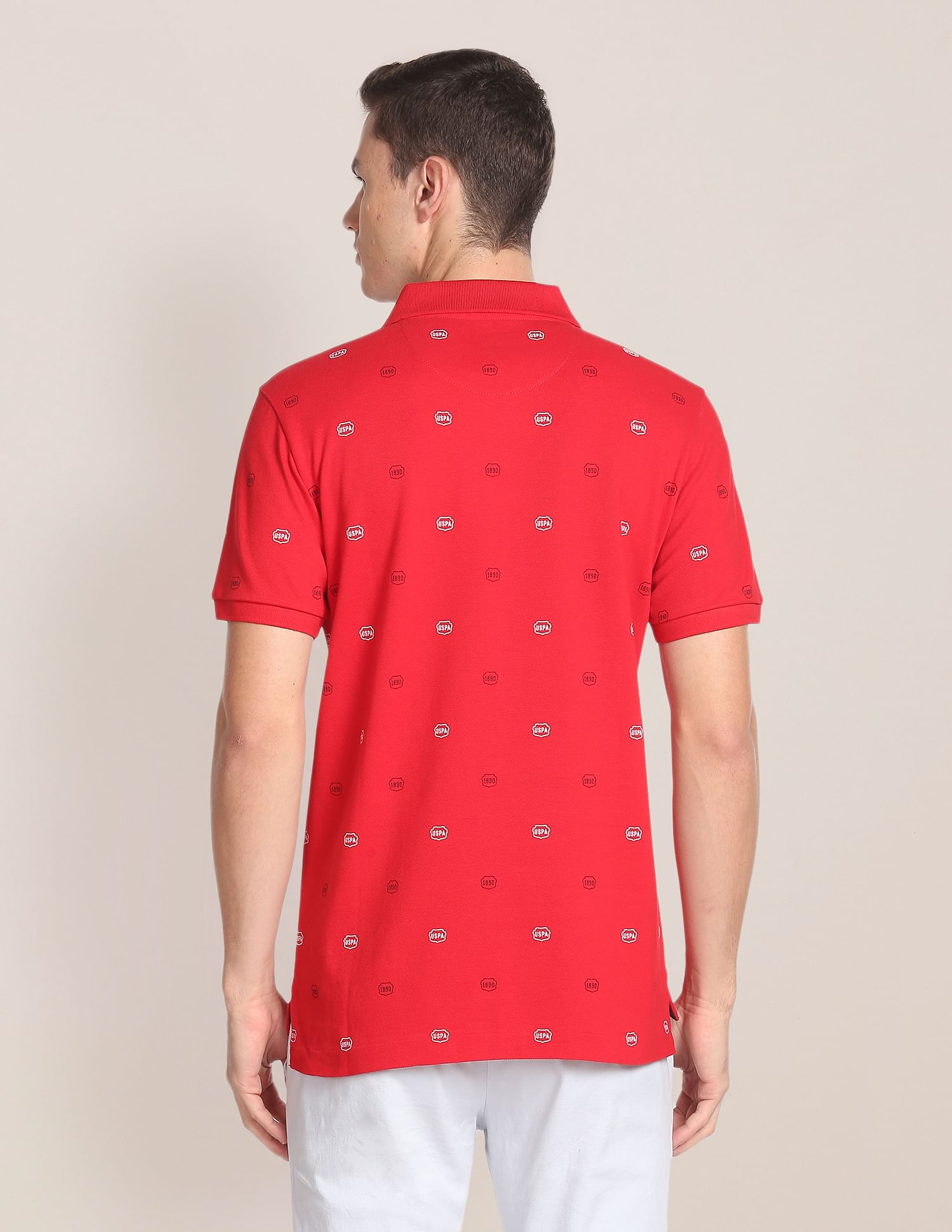 Brand Print Cotton Polo Shirt Red - U.S. Polo Assn. India | Large